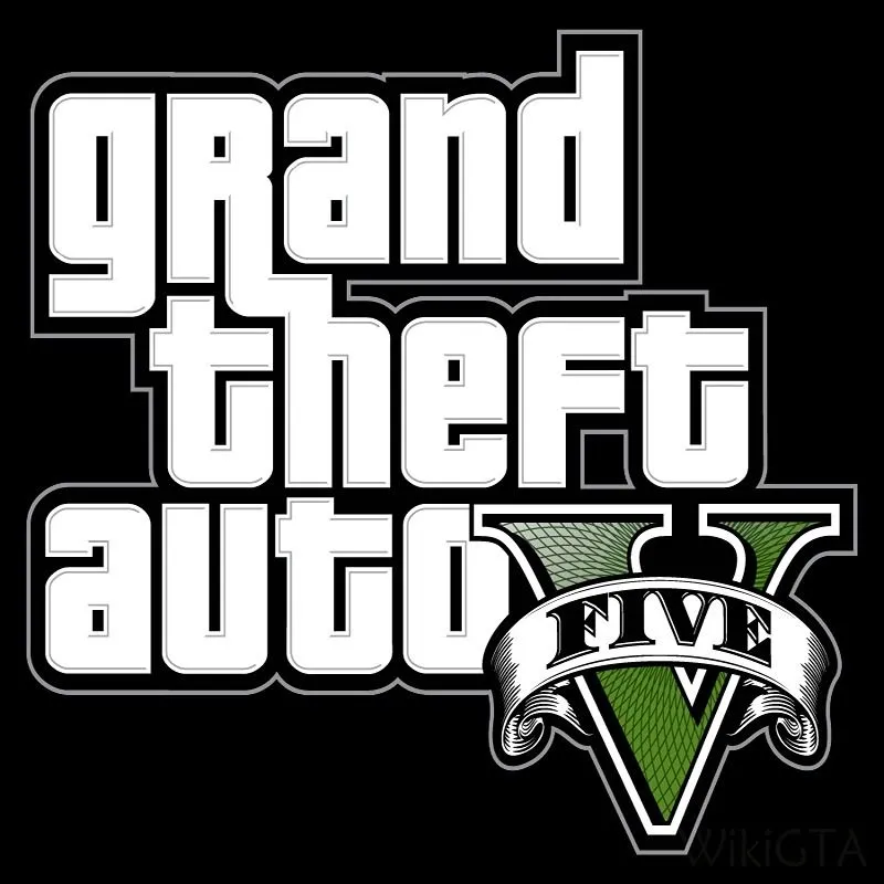 Biểu tượng logo game Grand Theft Auto V với chữ &quot;V&quot; La Mã lớn màu bạc và tên game phía trên, tượng trưng cho phiên bản thứ năm của series