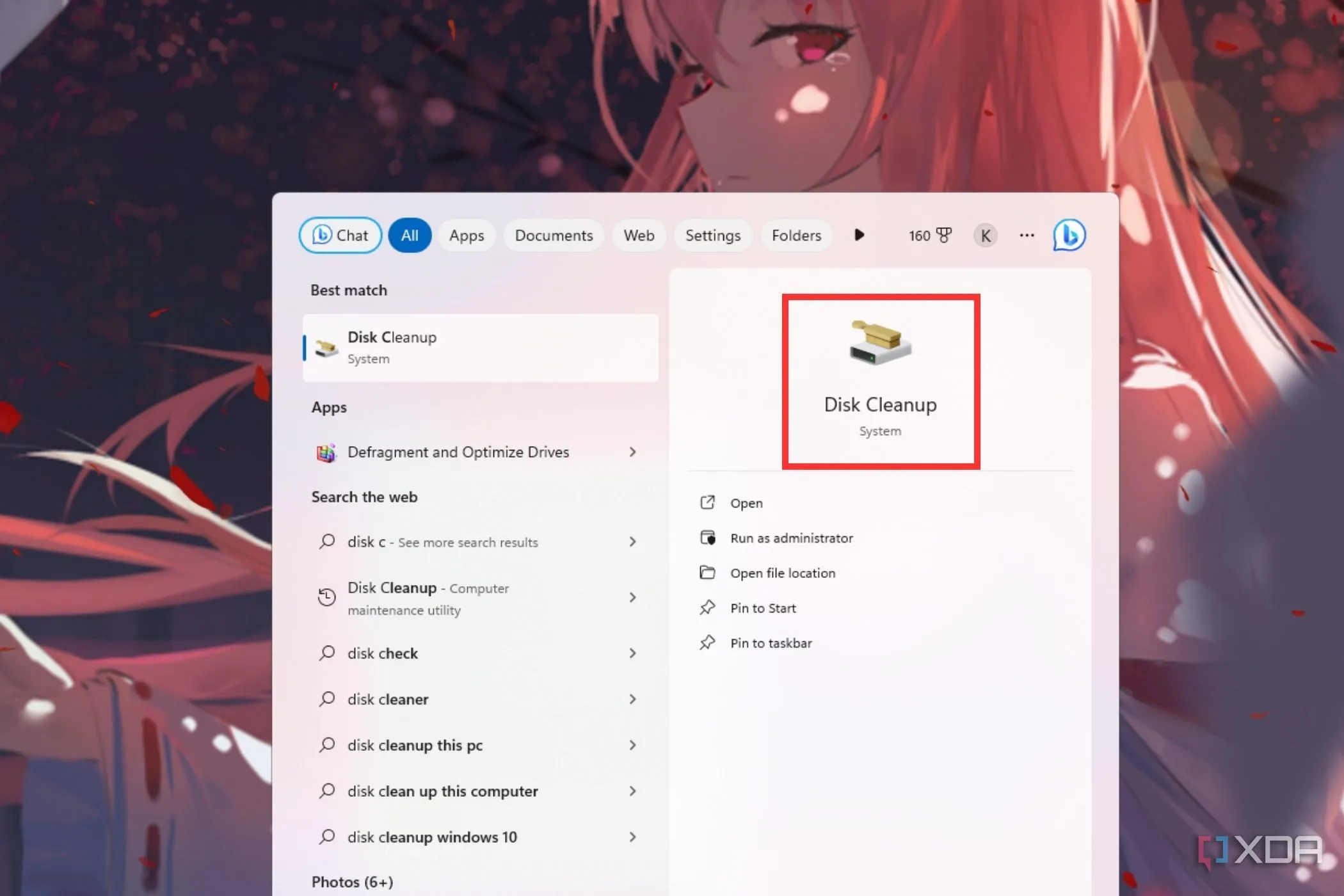 Biểu tượng tiện ích Disk Cleanup (Dọn dẹp ổ đĩa) được tìm thấy trong Menu Start của Windows
