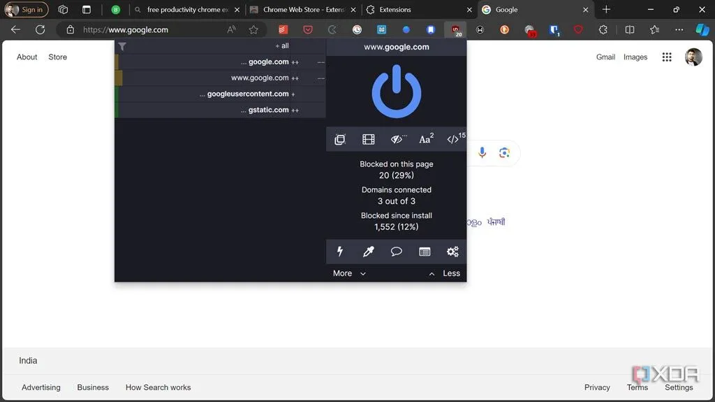 Biểu tượng tiện ích mở rộng uBlock Origin trên trình duyệt giúp chặn quảng cáo độc hại