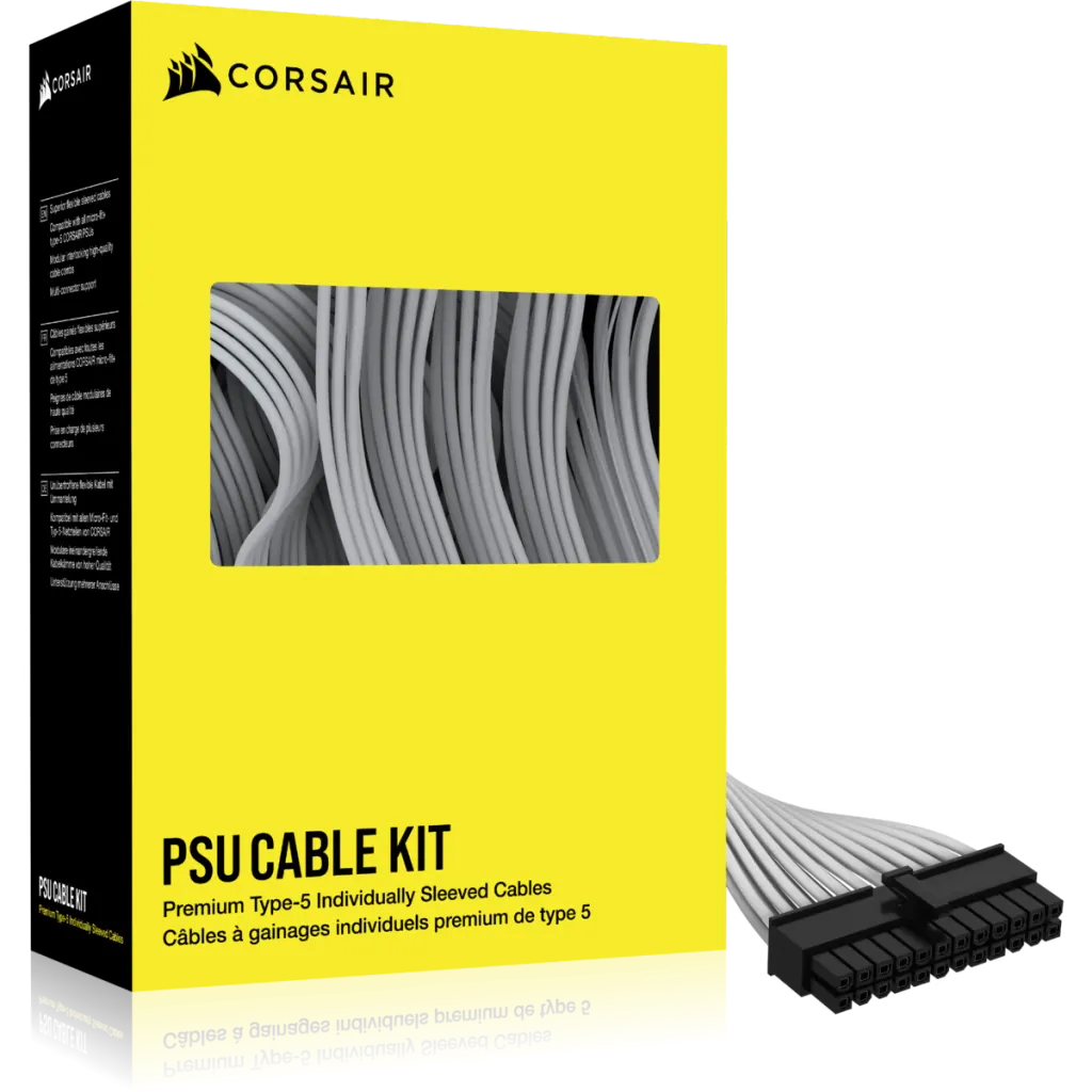 Bộ dây cáp PSU Corsair bọc riêng lẻ với màu trắng tinh tế