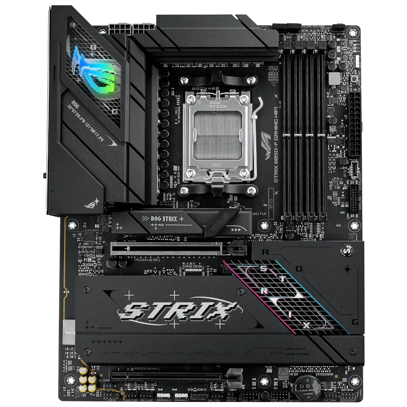 Bo mạch chủ Asus ROG Strix B850-F Gaming WiFi với tông màu đen và các chi tiết ROG