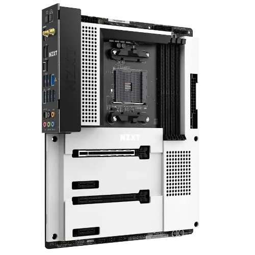 Bo mạch chủ NZXT N7 B550 màu trắng với thiết kế tối giản, phù hợp cho dàn PC thẩm mỹ