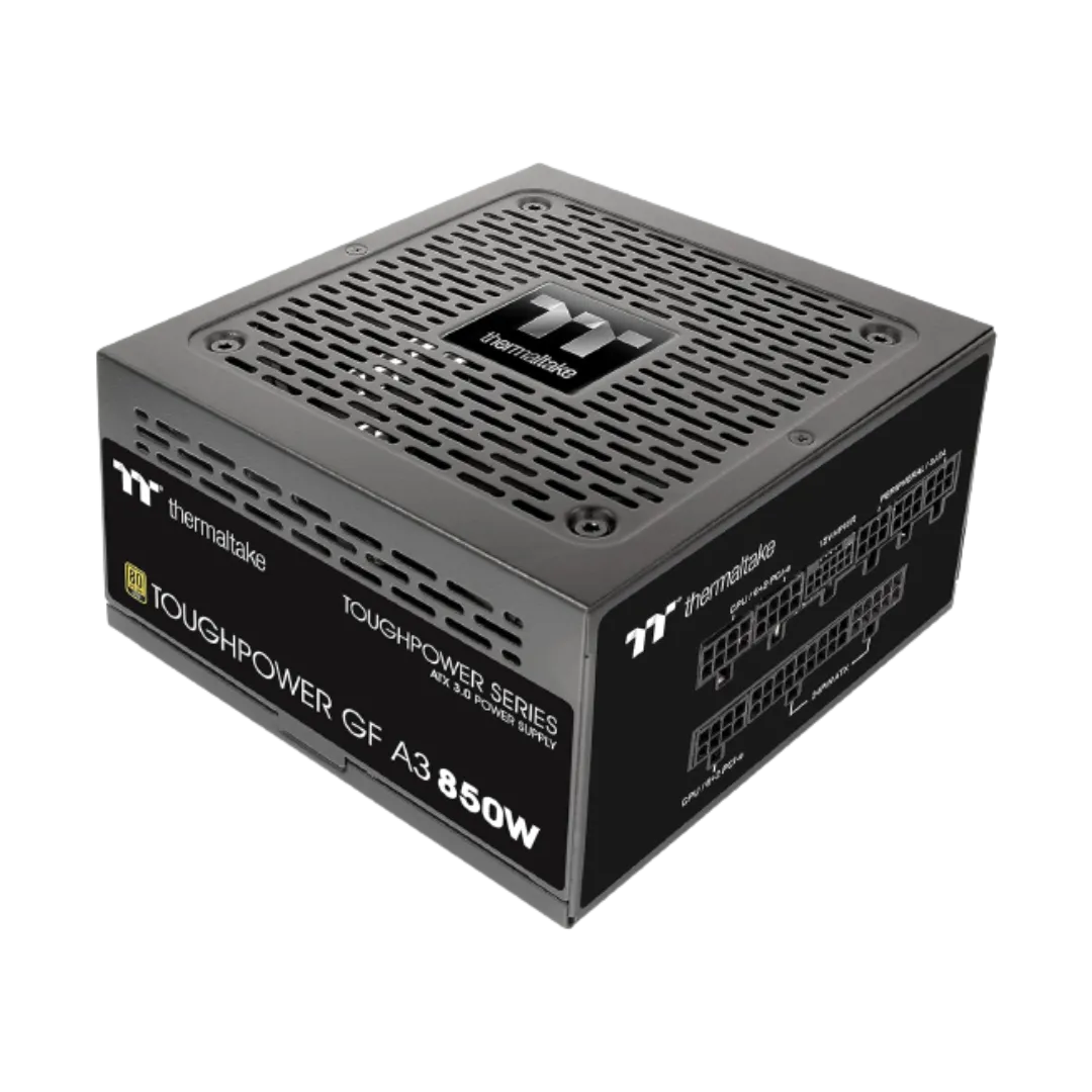 Bộ nguồn Thermaltake Toughpower GF A3 850W, một PSU fully modular với các đầu nối 12VHPWR cho card đồ họa hiện đại.