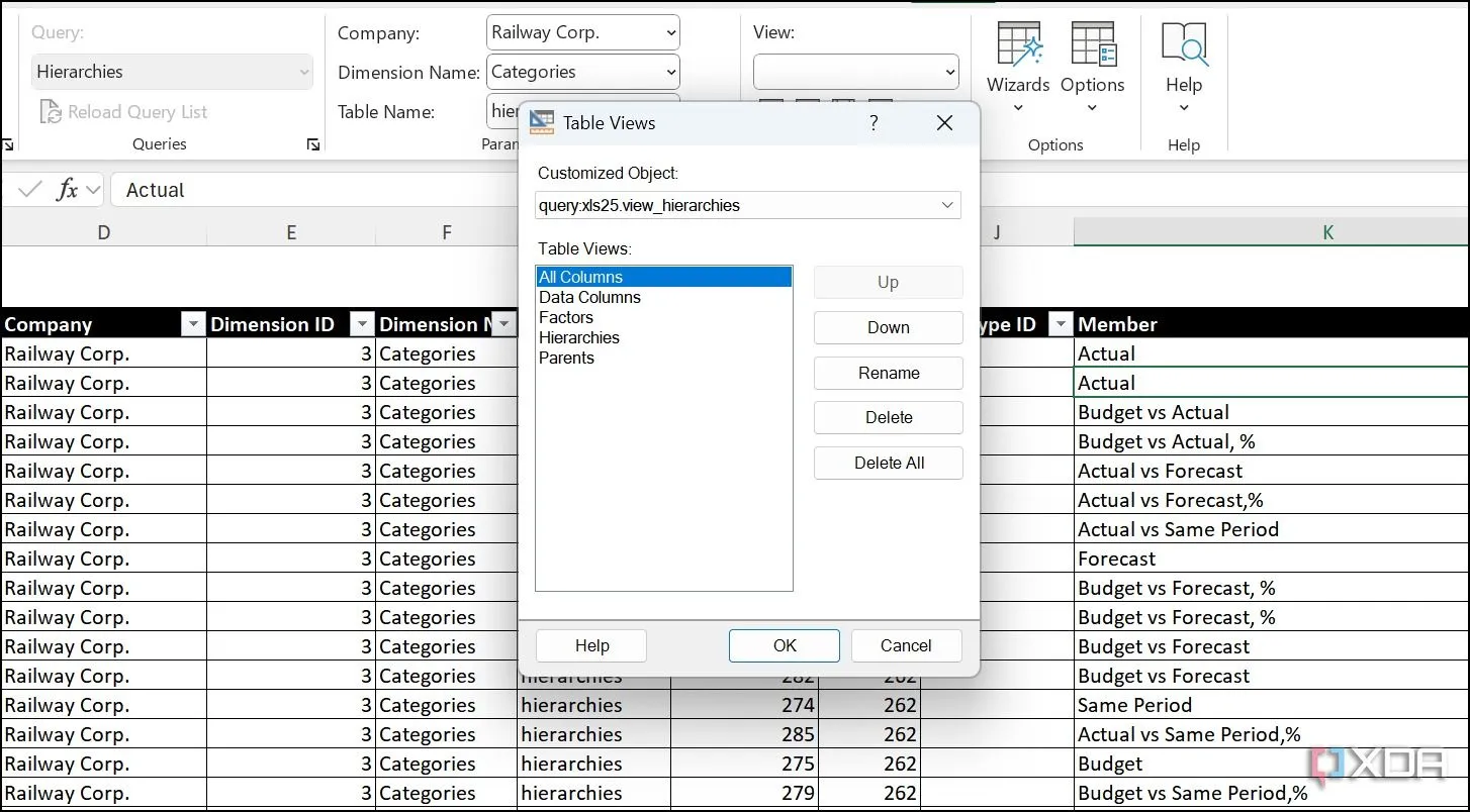 Các chế độ xem bảng dữ liệu cơ sở dữ liệu qua SaveToDB trong Excel
