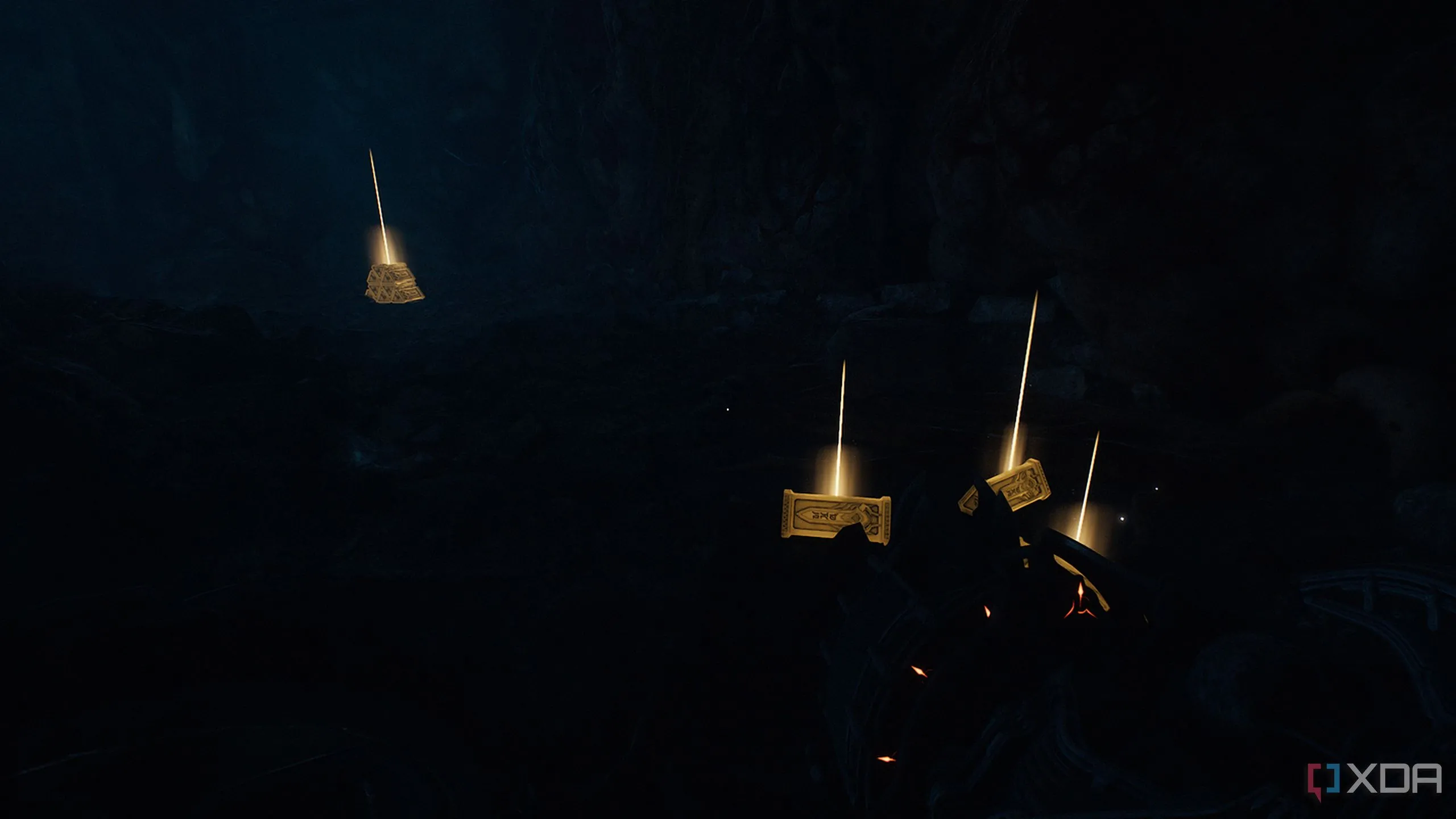 Các thanh vàng nằm rải rác trên sàn ở góc căn phòng, bổ sung tài nguyên trong Doom: The Dark Ages