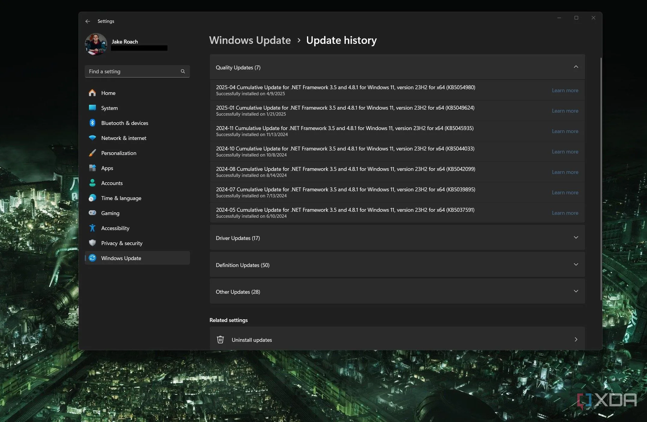 Các tùy chọn cập nhật Windows 11, hiển thị các bản cập nhật tùy chọn
