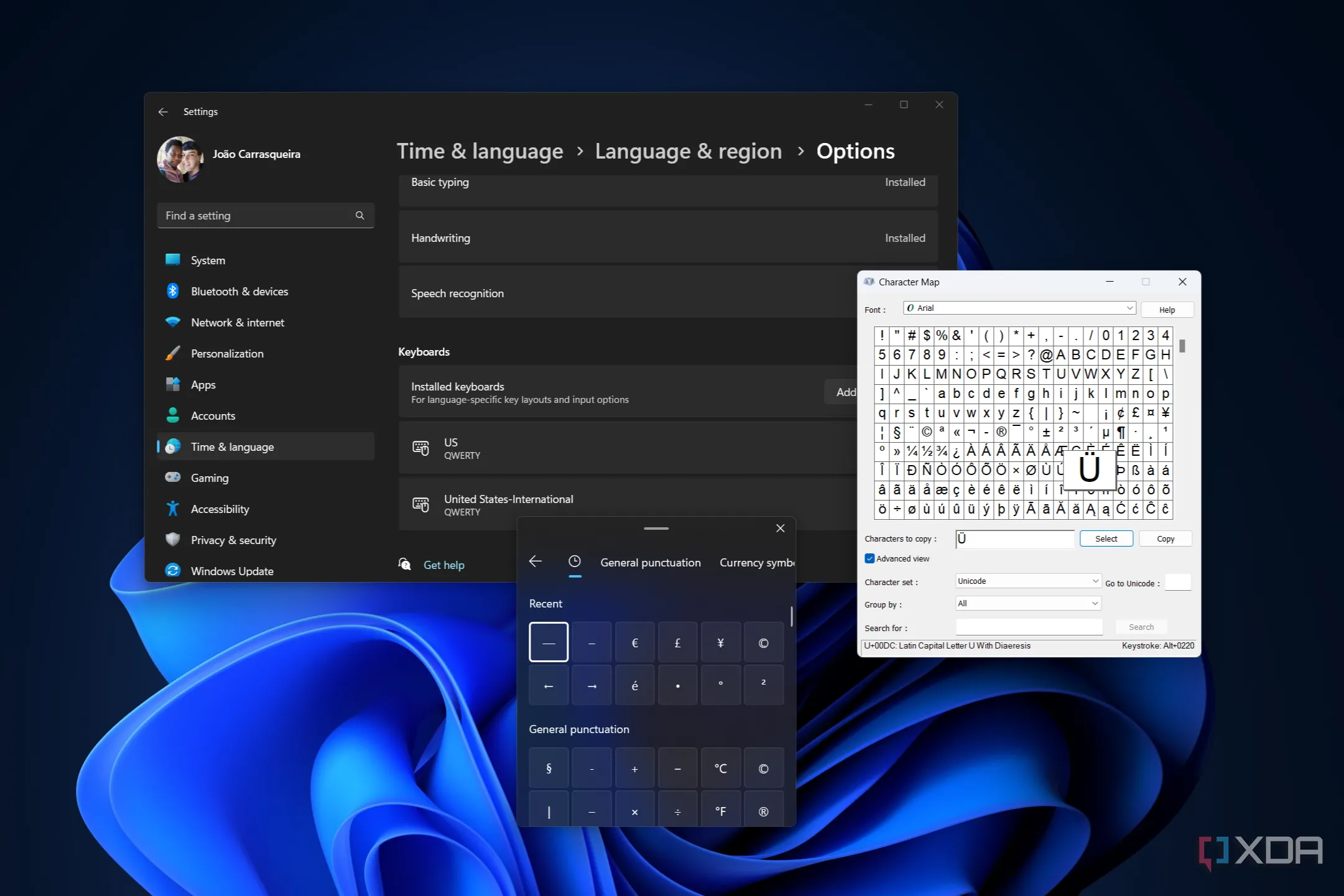 Các tùy chọn ký tự đặc biệt và cài đặt bàn phím trên Windows 11