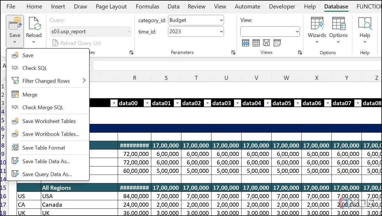 Các tùy chọn lưu dữ liệu và tương tác database của SaveToDB