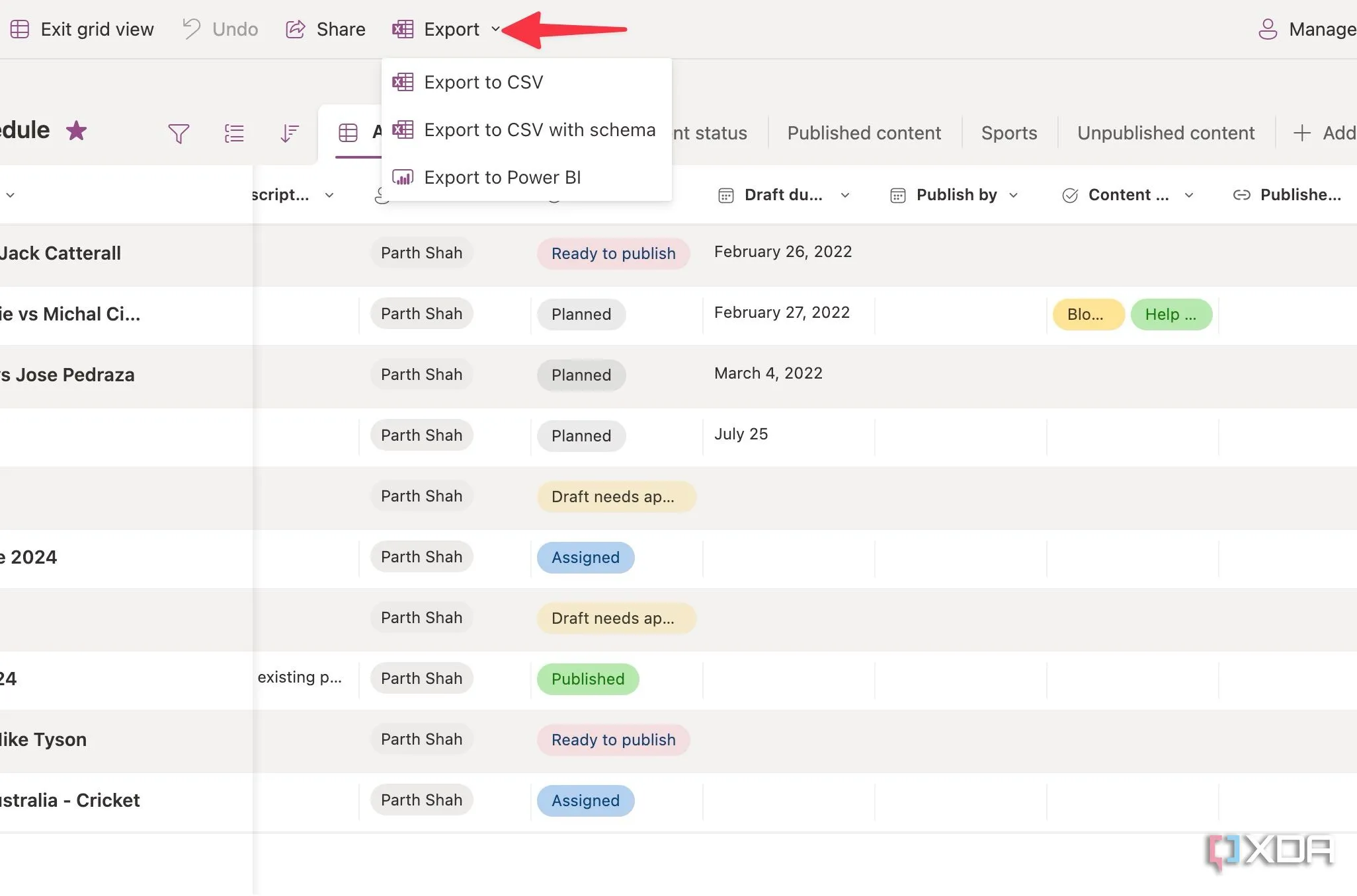 Các tùy chọn xuất dữ liệu dự án từ Microsoft Lists sang CSV hoặc Power BI