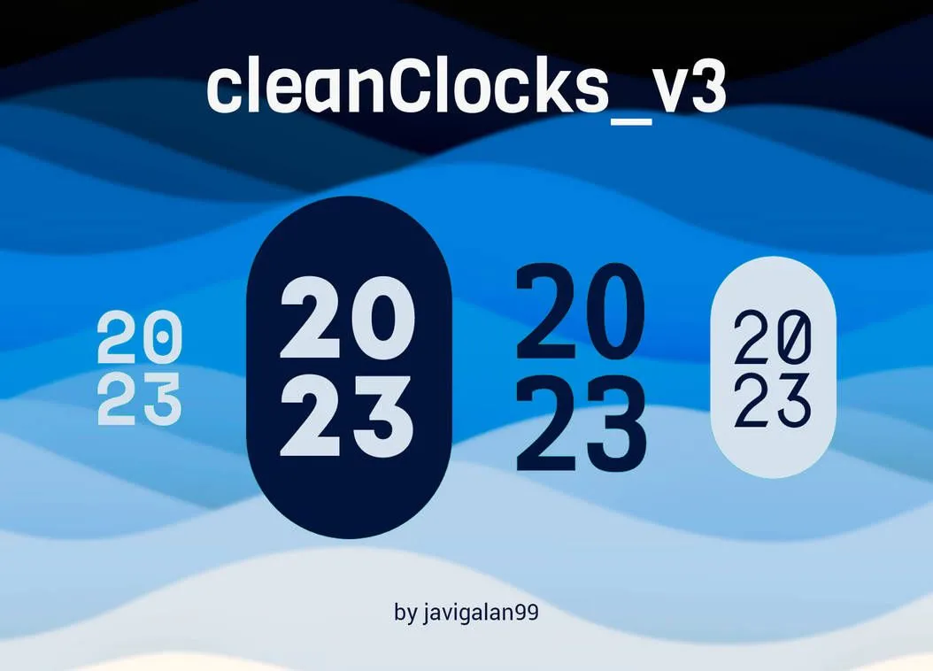 Các ví dụ về CleanClocks V3 Rainmeter skin trên nền xanh lượn sóng