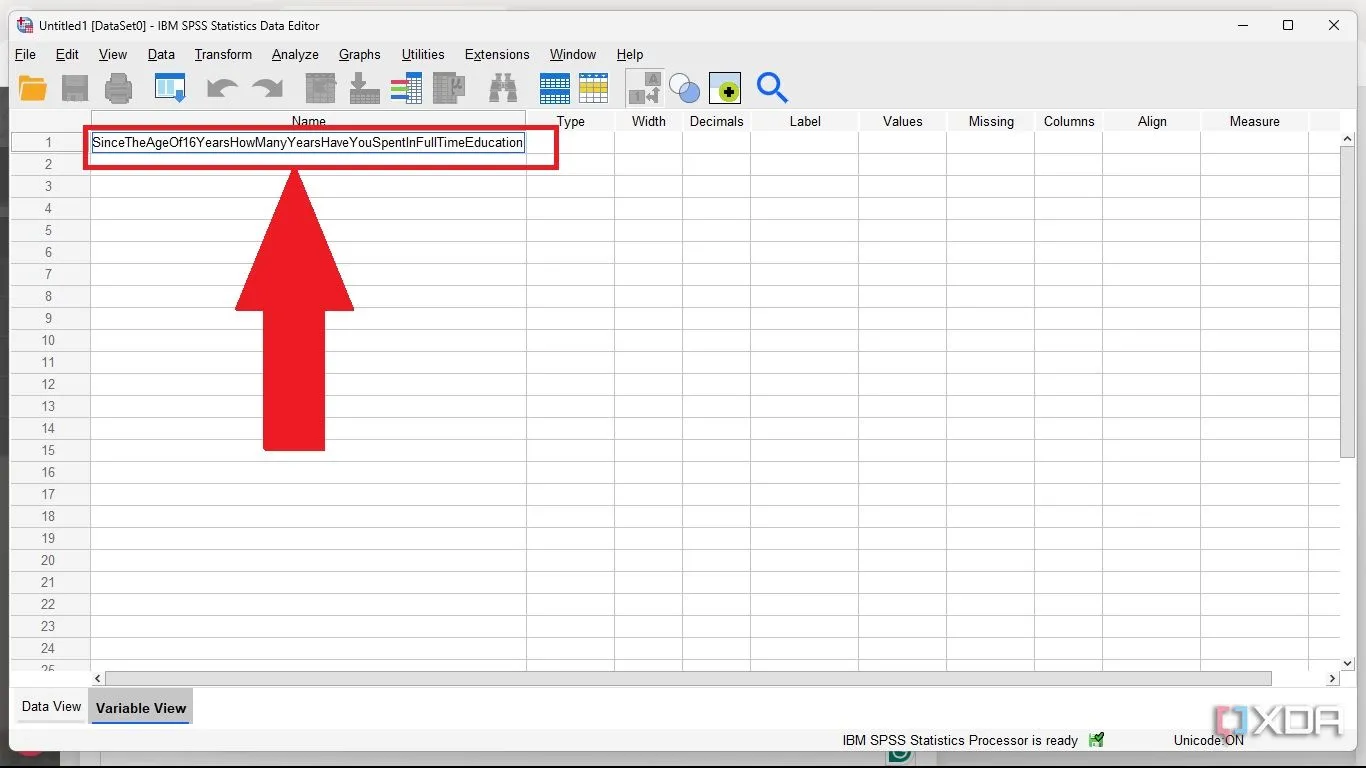 Cách đặt tên biến theo quy tắc PascalCase trong SPSS Variable View