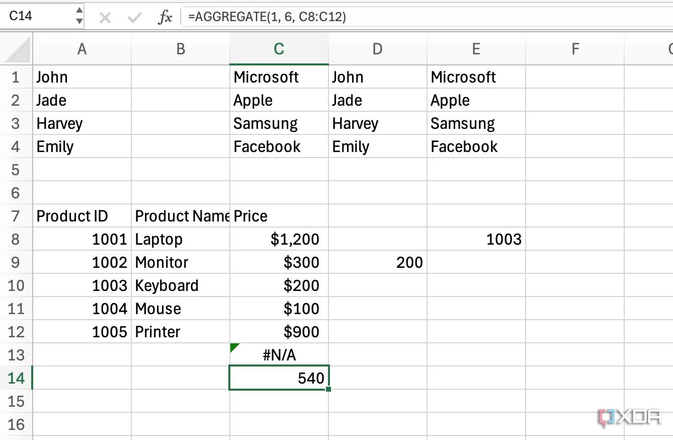 Cách dùng hàm AGGREGATE để tính toán bỏ qua lỗi trong Excel