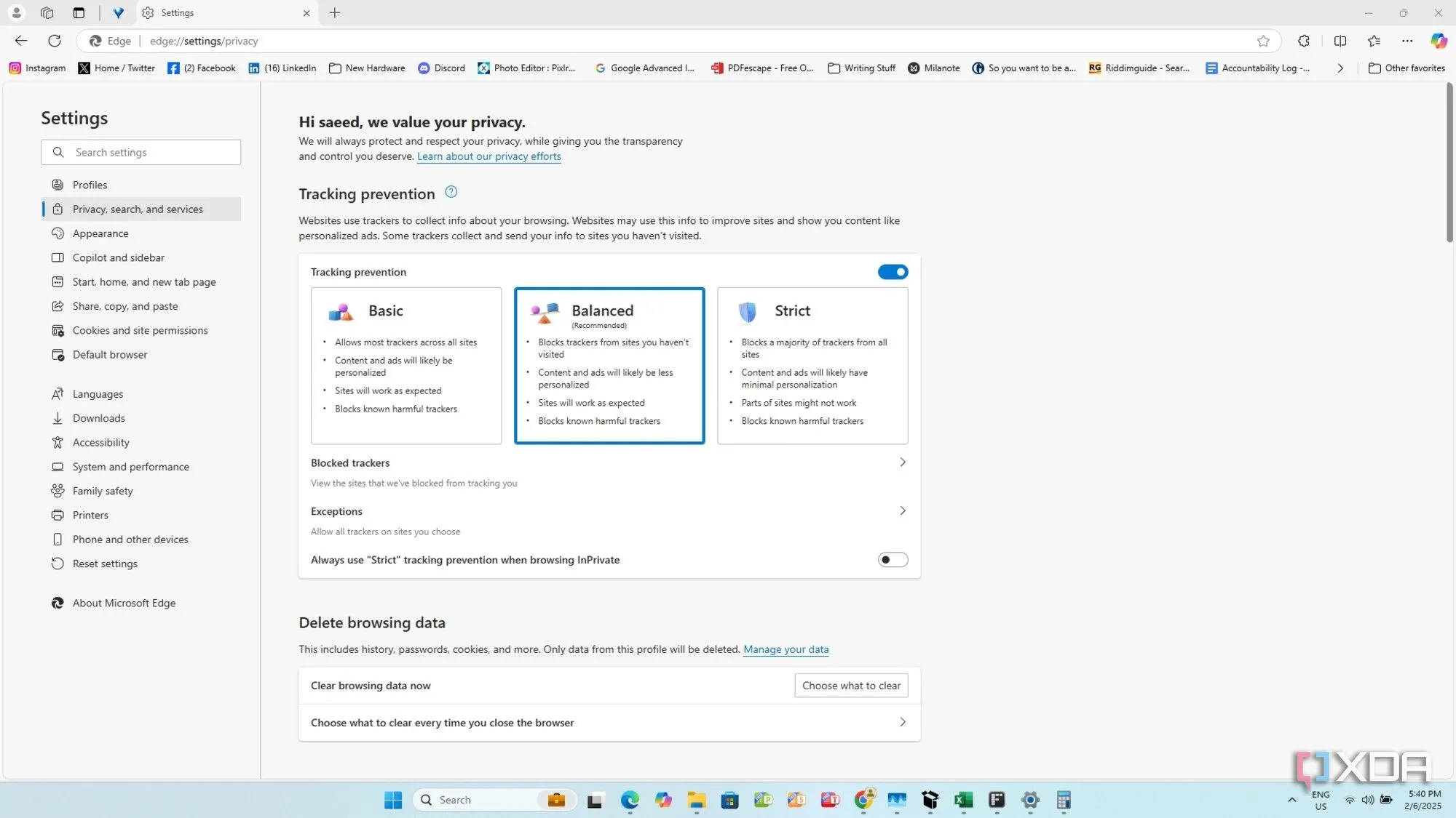 Cài đặt bảo mật và quyền riêng tư trong Microsoft Edge