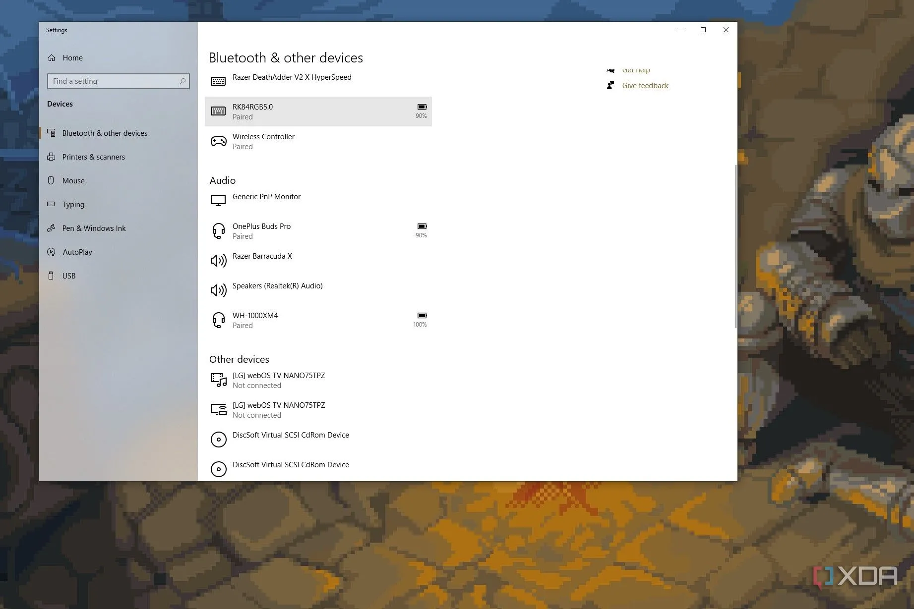 Cài đặt Bluetooth trên Windows 10, nơi các thiết bị ngoại vi có thể bị ảnh hưởng bởi lỗi driver sau cập nhật.