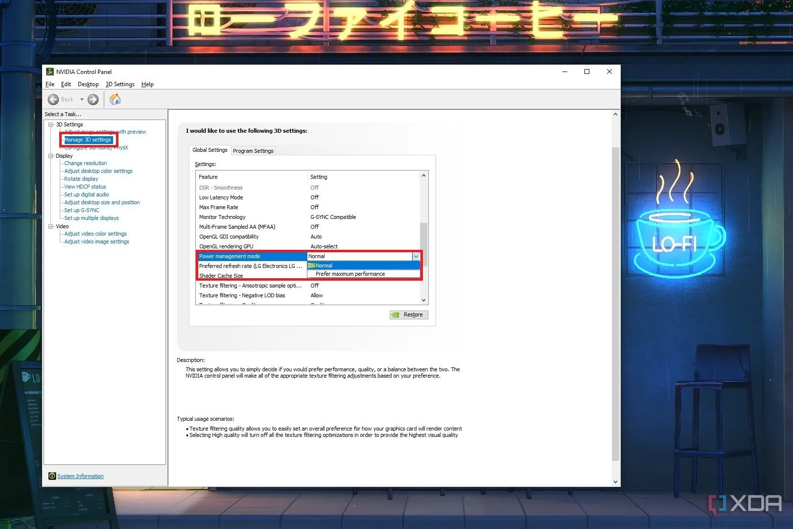 Cài đặt chế độ quản lý nguồn trong Nvidia Control Panel