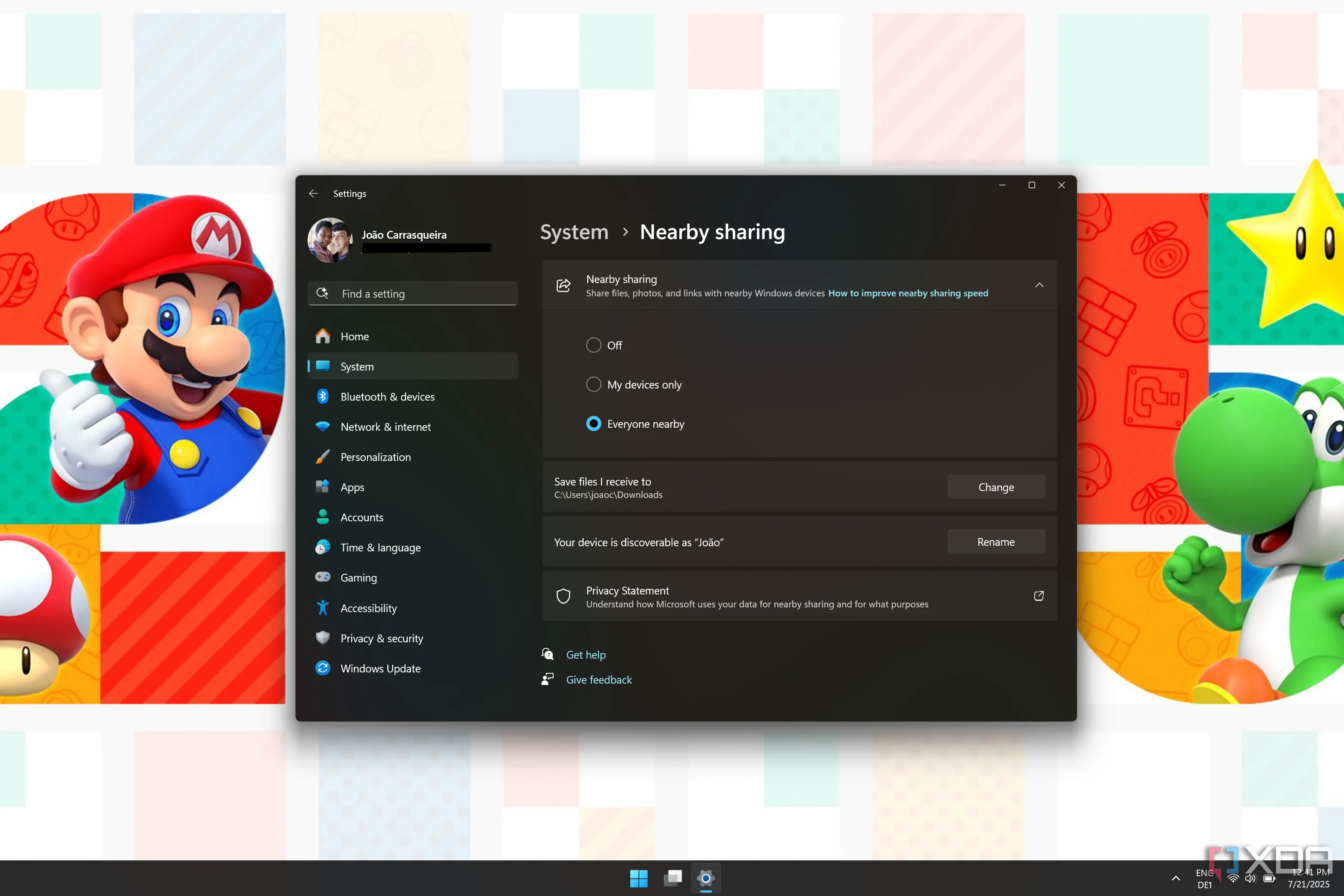 Cài đặt Chia sẻ lân cận (Nearby Sharing) đã bật trong Windows 11