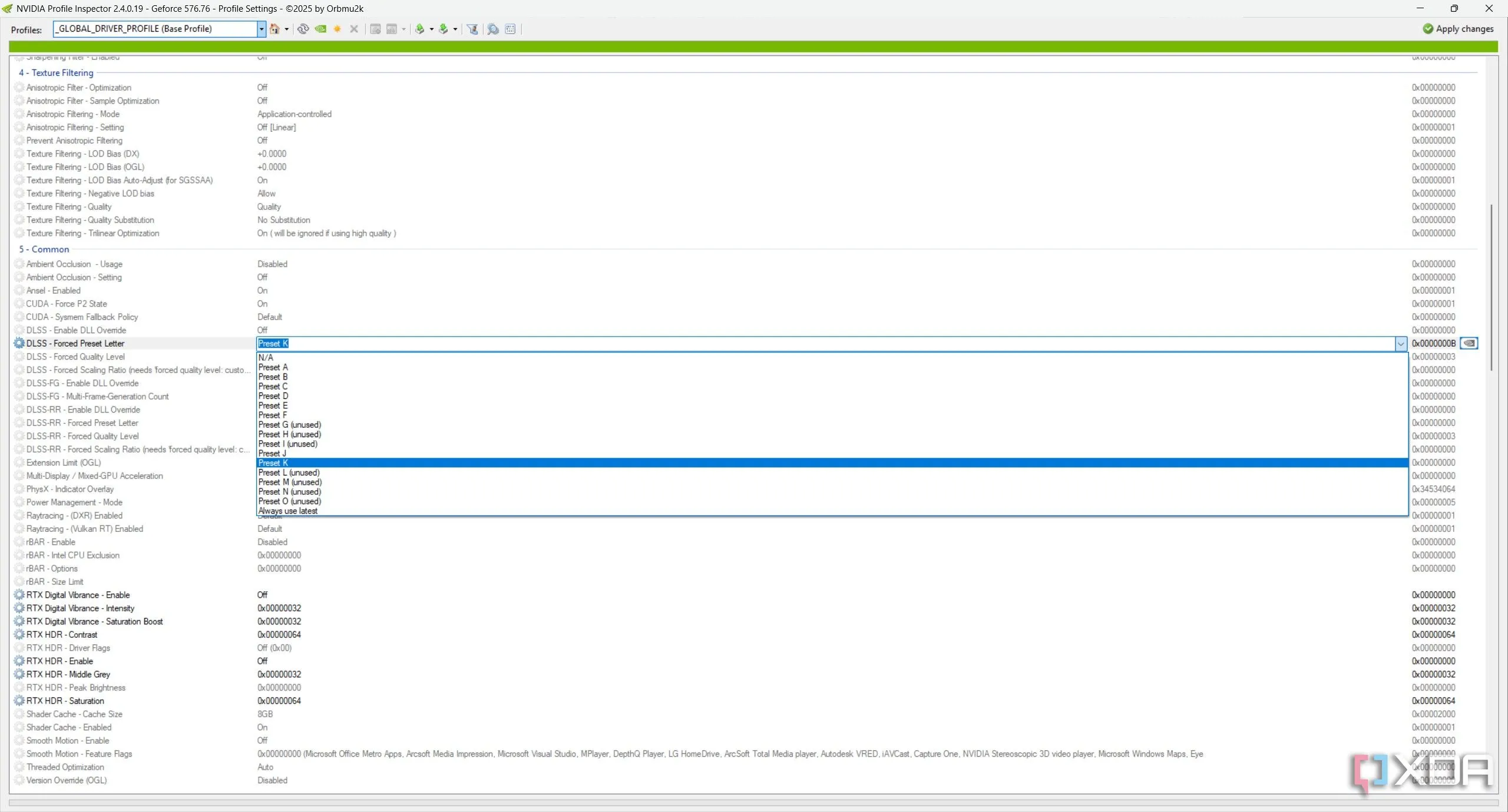 Cài đặt DLSS trong Nvidia Profile Inspector cho phép tinh chỉnh sâu hơn.