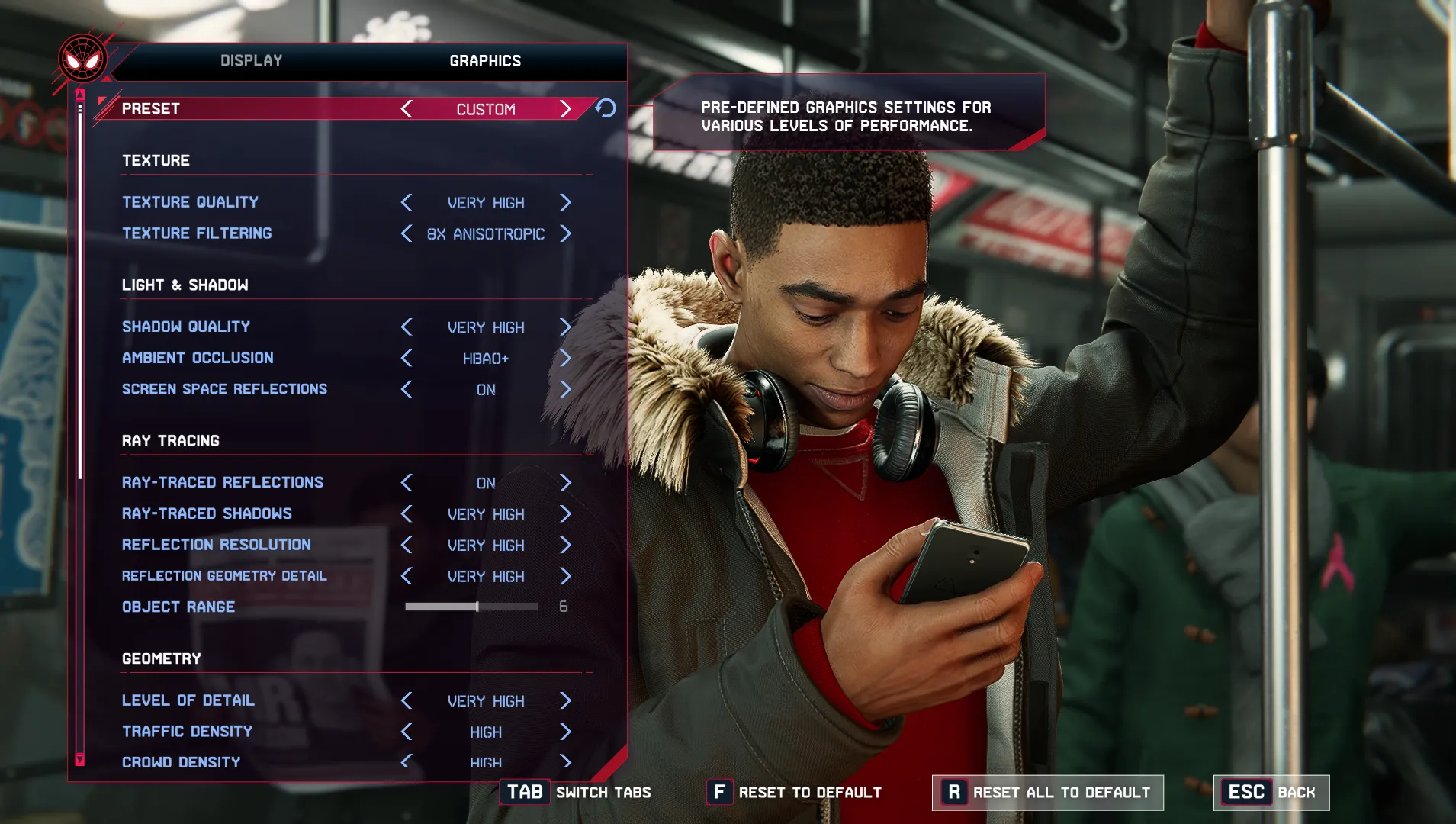 Cài đặt đồ họa chi tiết trong game Spider-Man Miles Morales