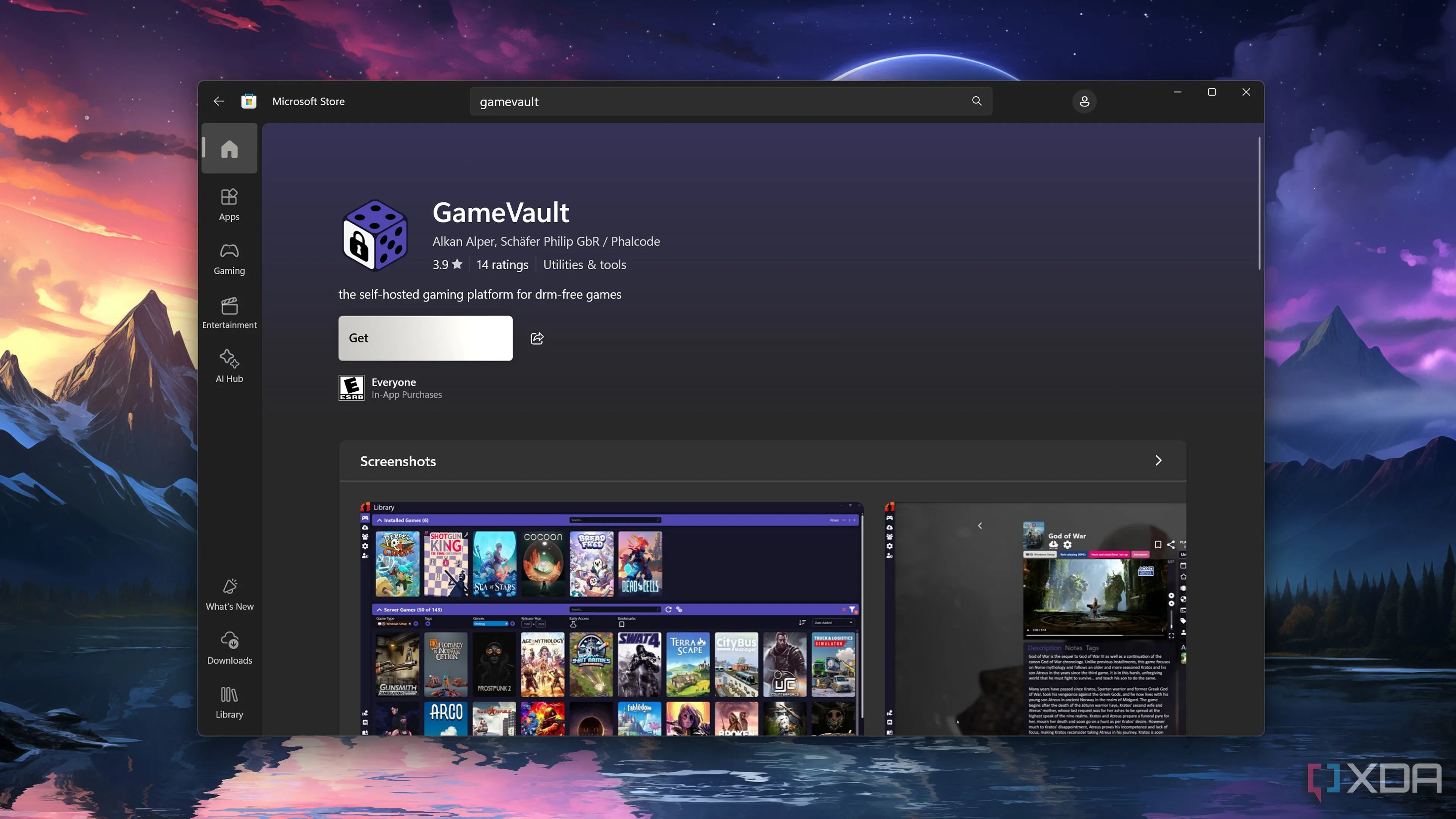 Cài đặt GameVault từ Microsoft Store để quản lý thư viện game DRM-free