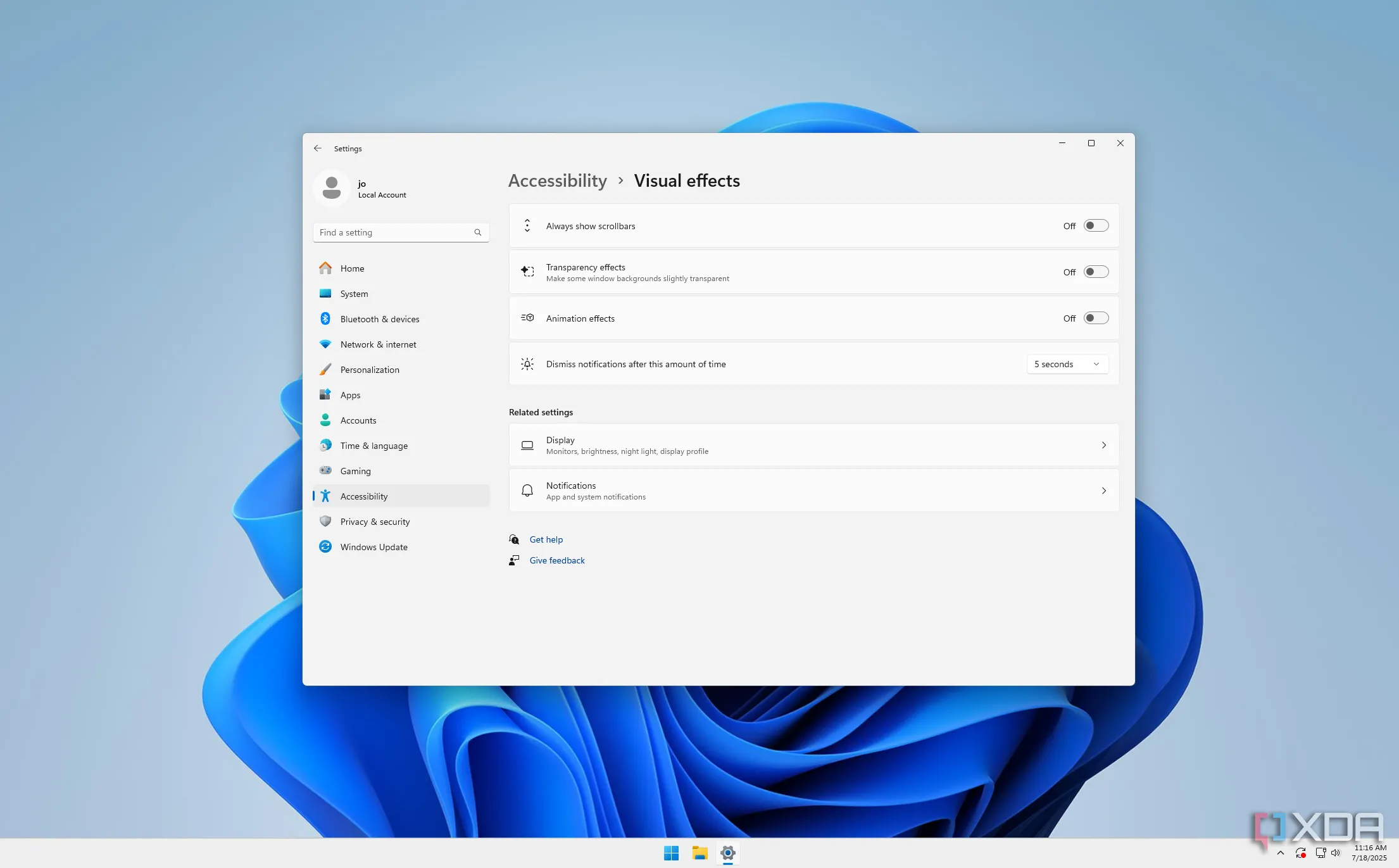 Cài đặt hiệu ứng hình ảnh trên Windows 11, hiển thị tùy chọn tắt hoạt ảnh và hiệu ứng trong suốt để tối ưu RAM