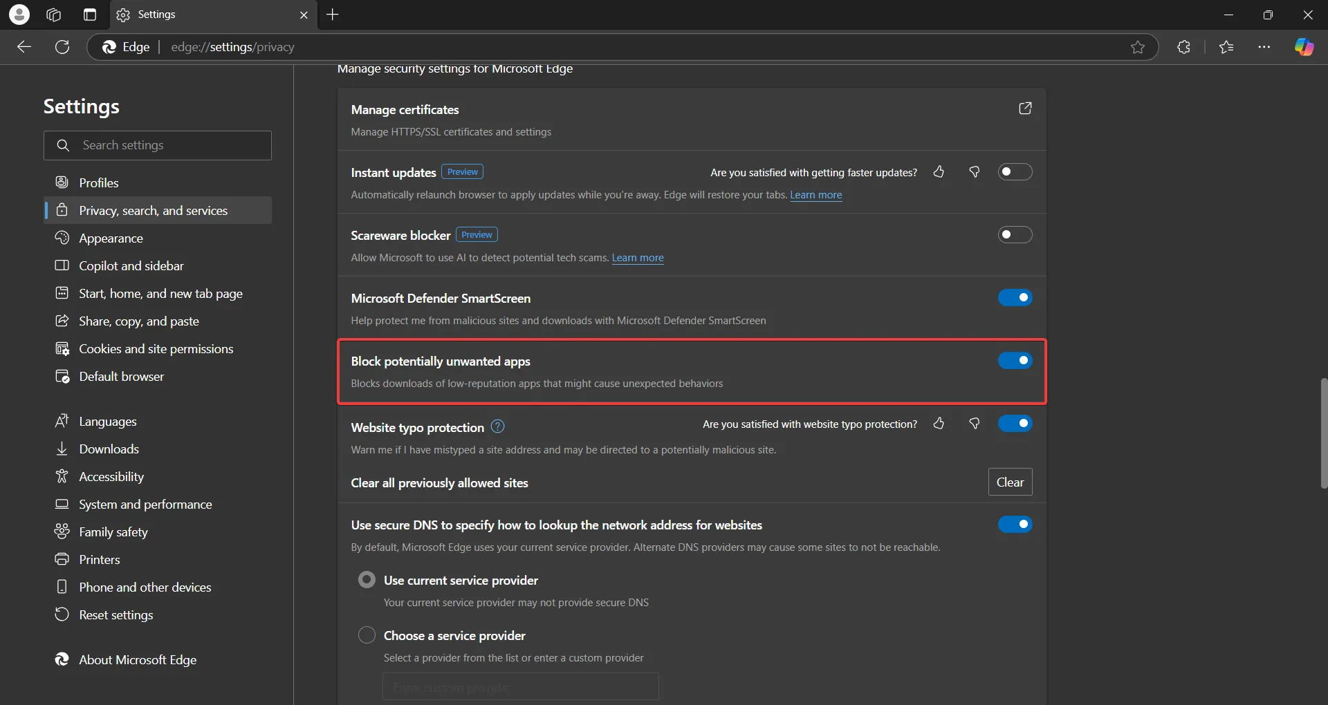 Cài đặt Microsoft Edge để chặn ứng dụng độc hại và phần mềm không mong muốn nhằm tăng cường bảo mật trình duyệt