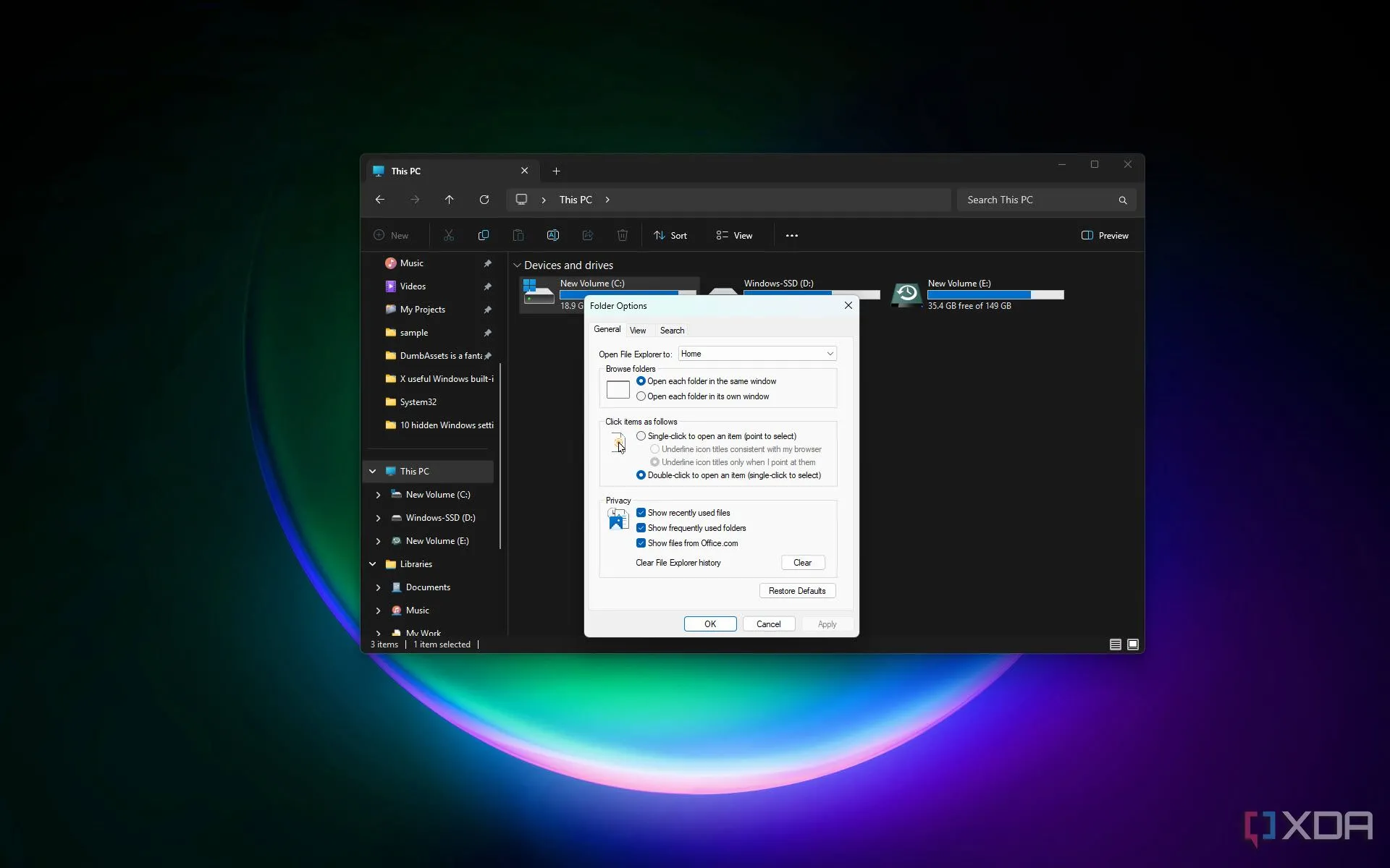 Cài đặt quyền riêng tư Tùy chọn thư mục Windows