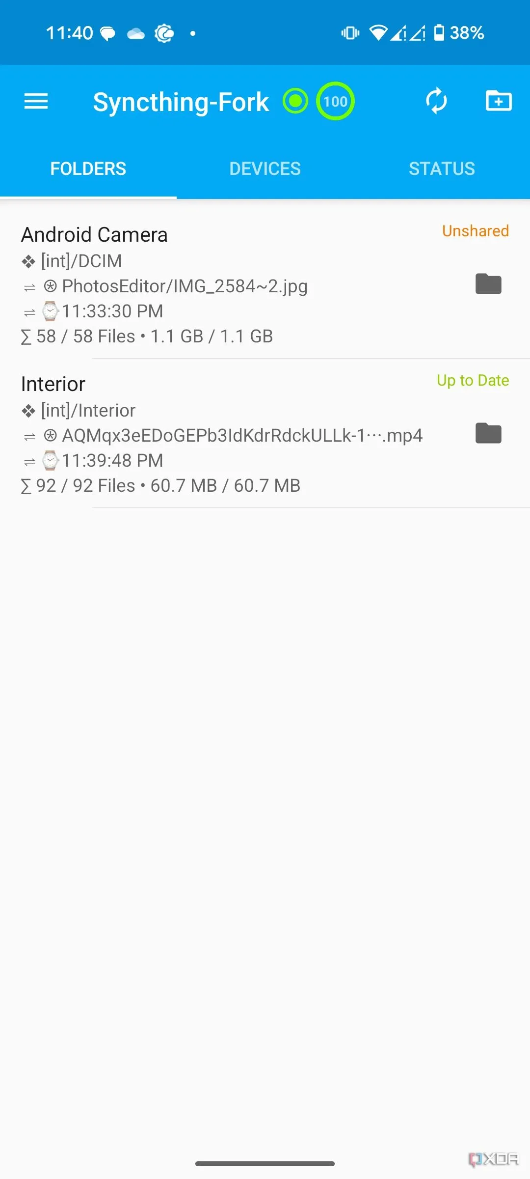 Cài đặt Syncthing trên Android, minh họa các tùy chọn cấu hình nâng cao