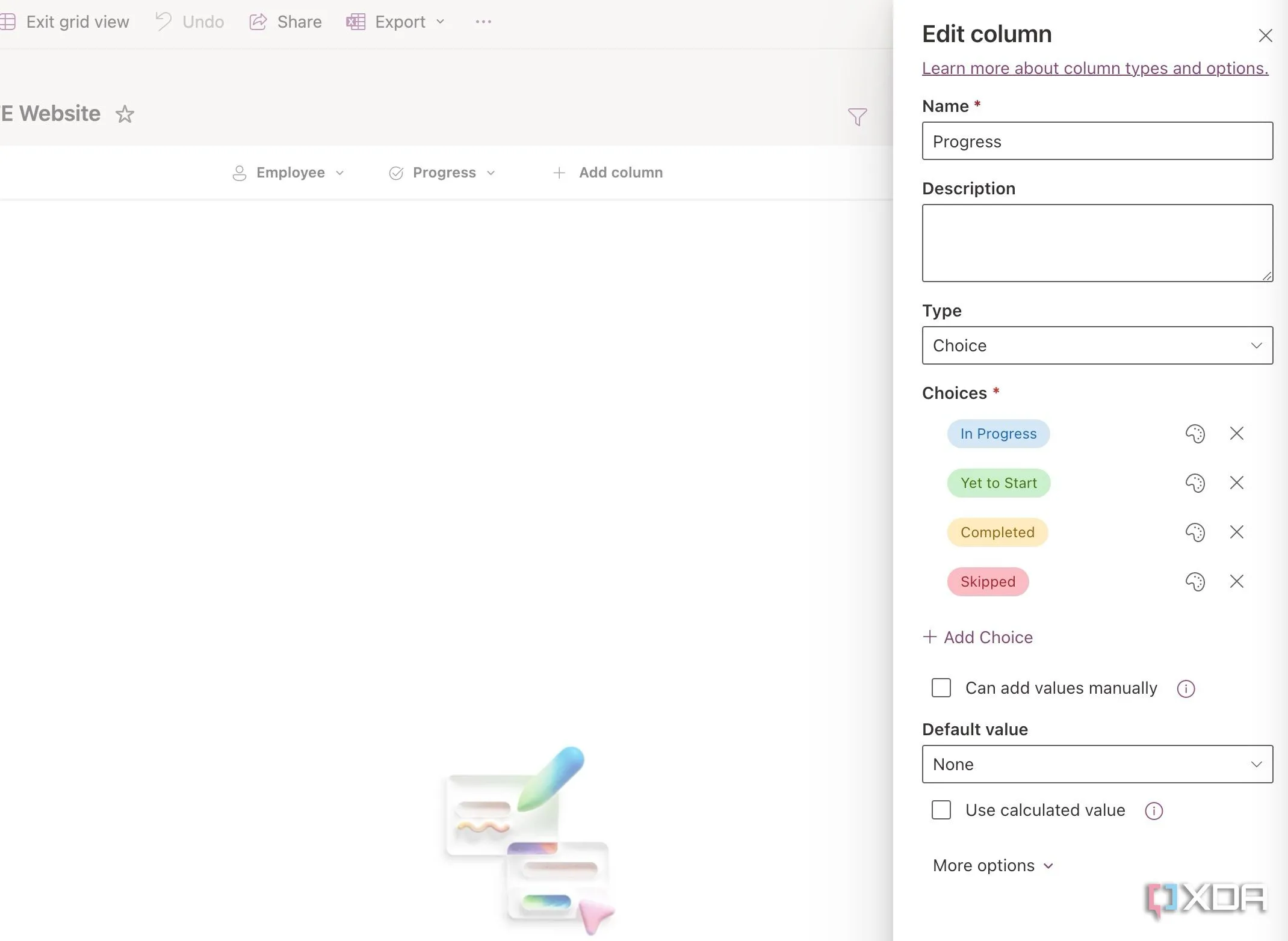 Cài đặt tùy chỉnh cho cột &quot;Lựa chọn&quot; trong Microsoft Lists khi quản lý dự án