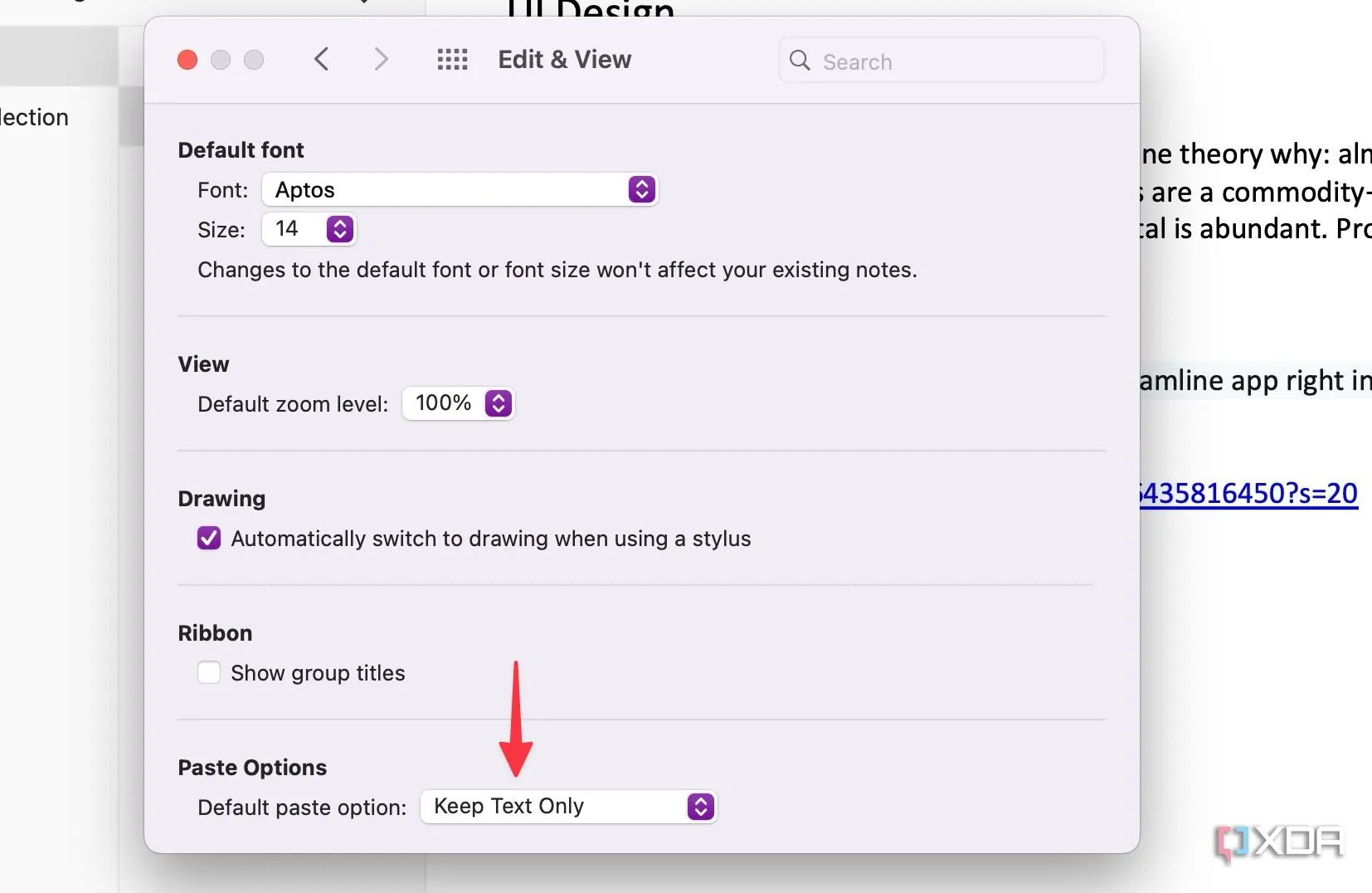 Cài đặt tùy chọn dán mặc định trong OneNote Mac thành &quot;Chỉ giữ văn bản&quot;