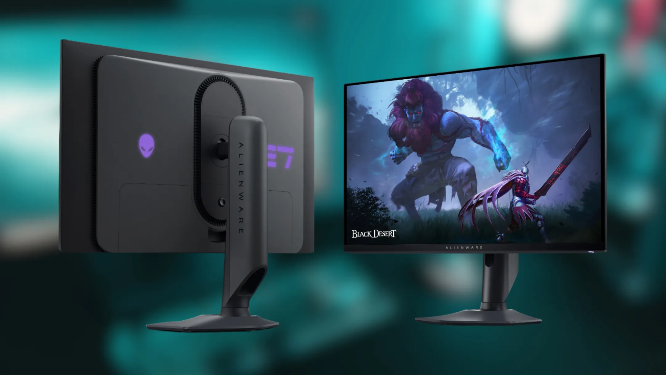 Cận cảnh mặt sau màn hình Alienware AW2725DF với logo và đèn RGB
