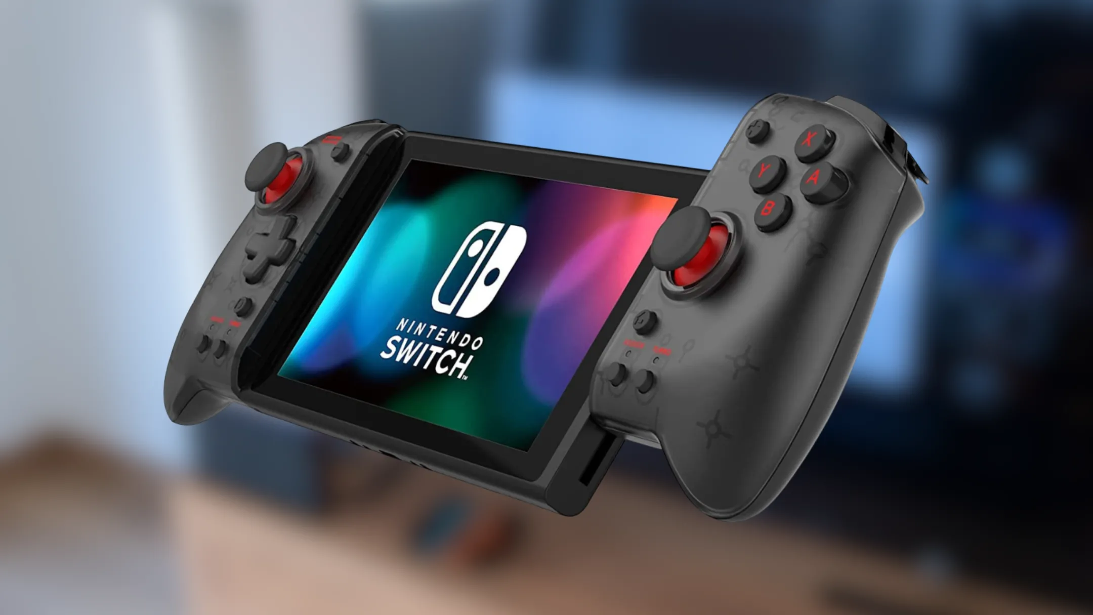 Cận cảnh tay cầm Hori Split Pad Pro gắn vào Nintendo Switch, thể hiện thiết kế công thái học