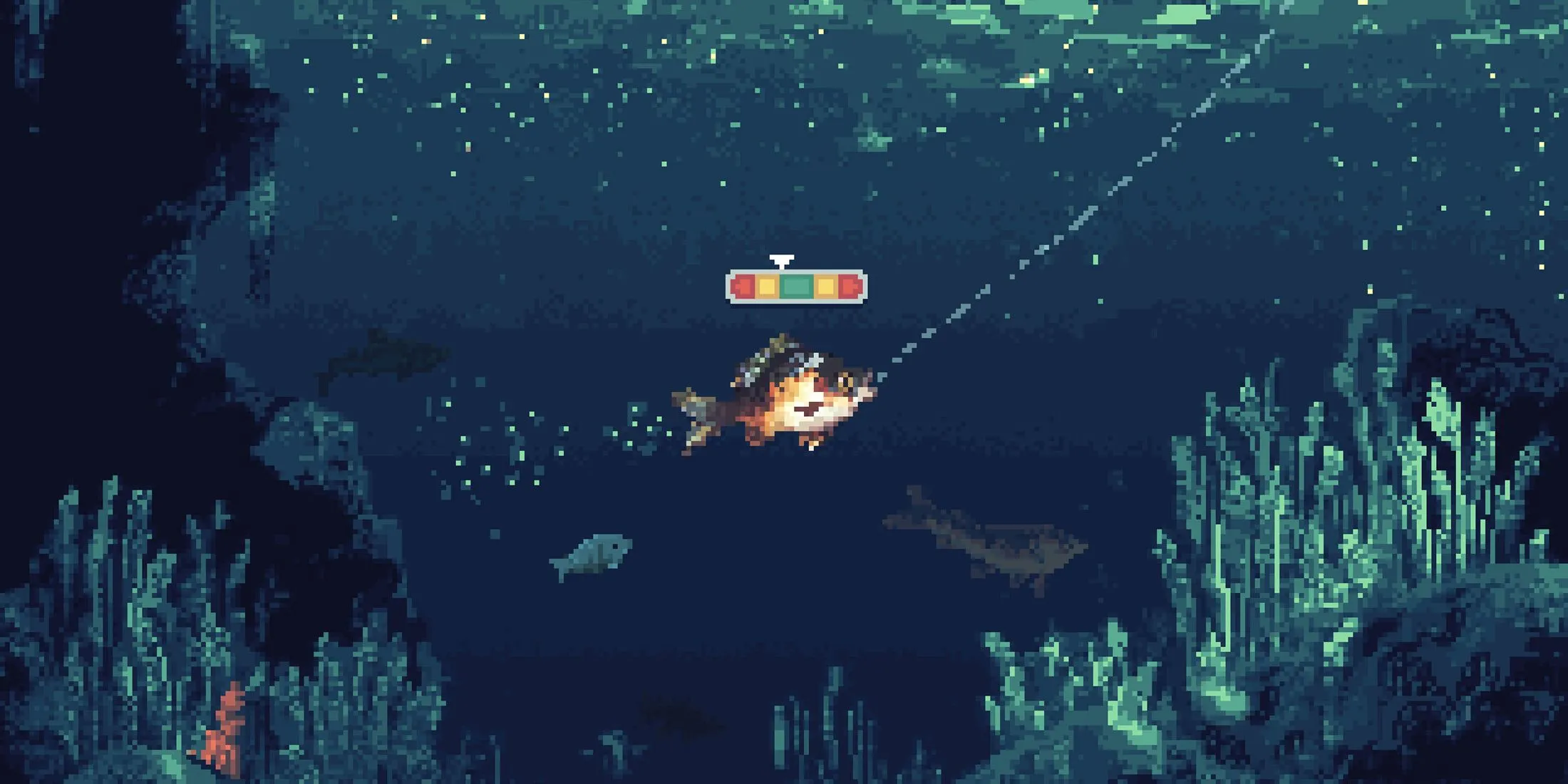 Cảnh bắt được cá trong Cast n Chill, thể hiện sự thành công nhỏ trong game idle.