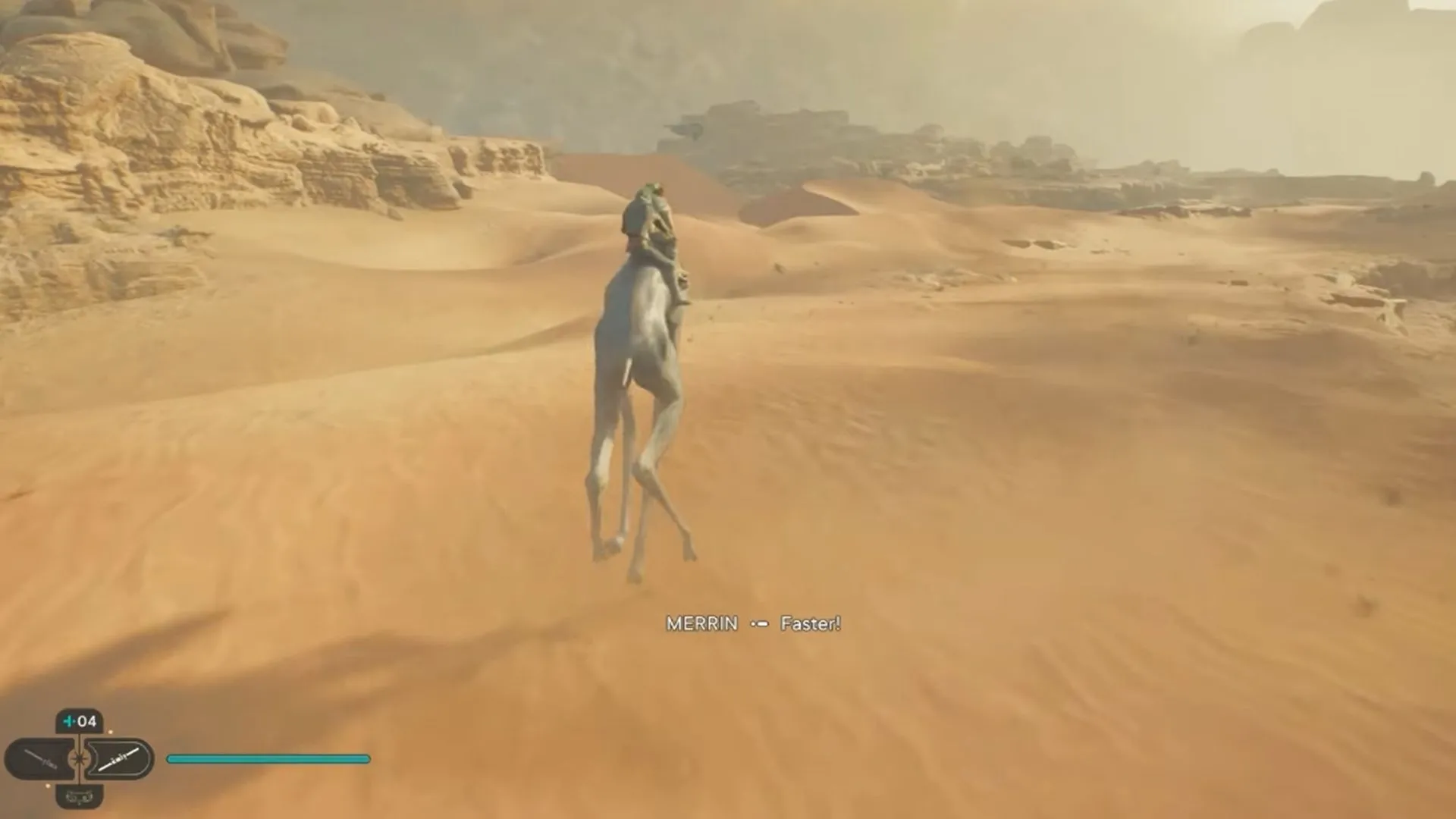 Cảnh Cal Kestis khám phá những cồn cát rộng lớn trên hành tinh Jedha trong Star Wars Jedi: Survivor