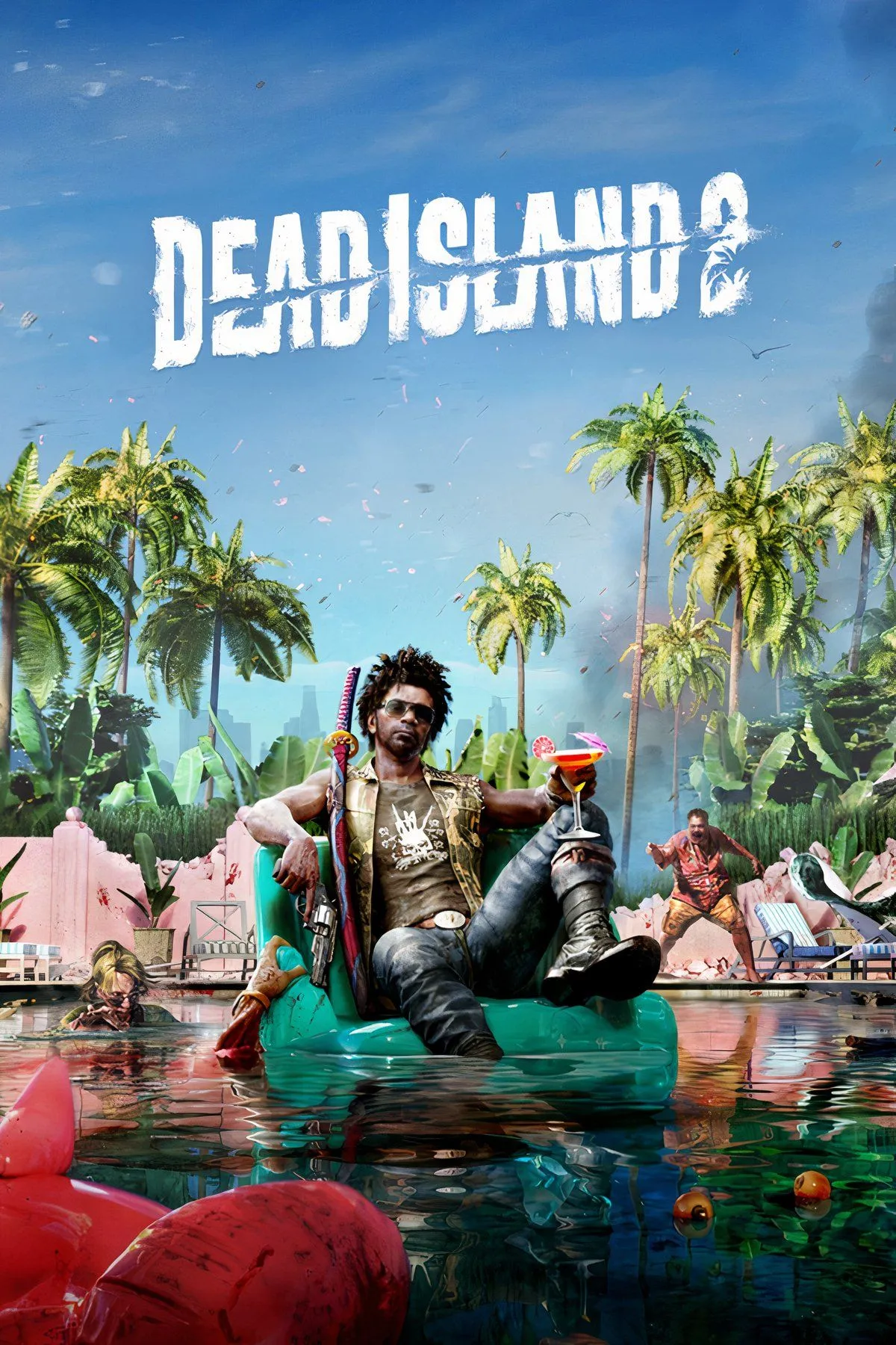 Cảnh chiến đấu đầy màu sắc và hài hước trong Dead Island 2, với bối cảnh California nắng vàng.