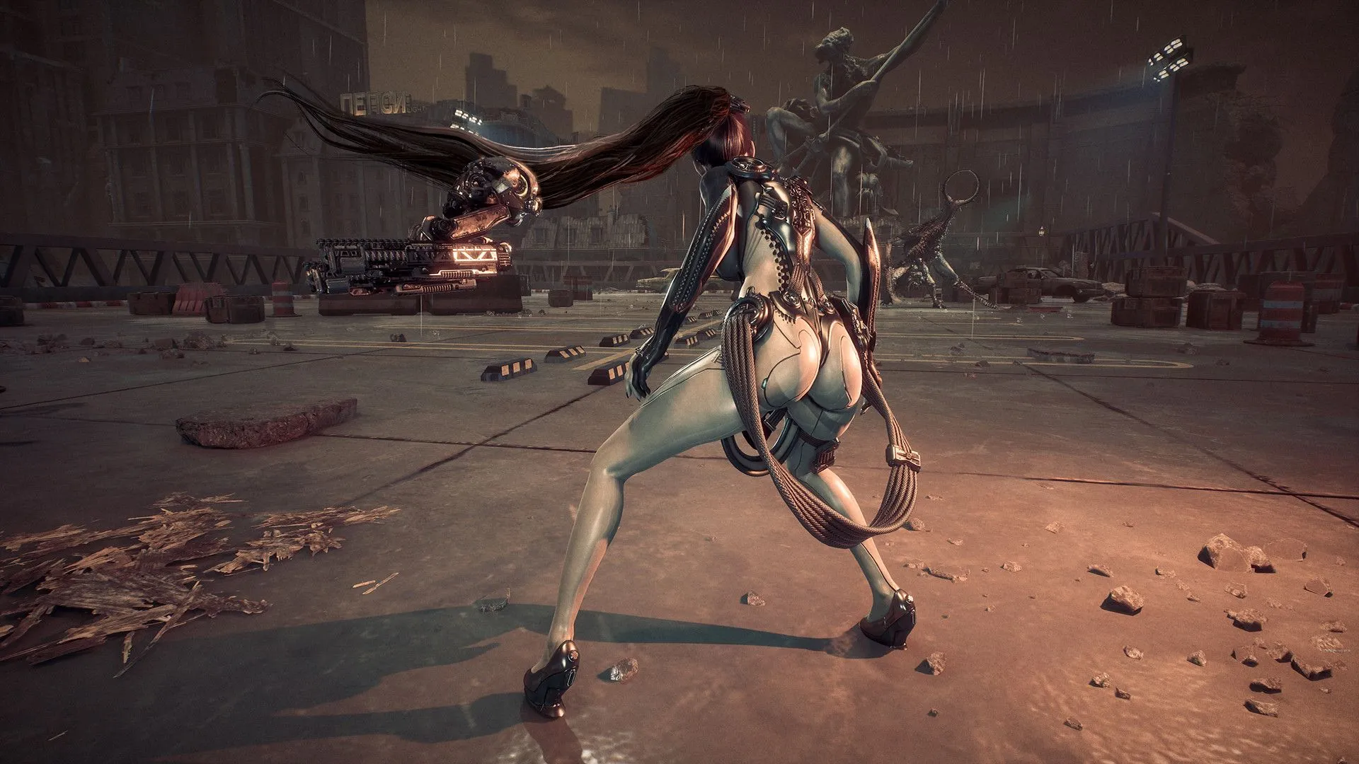 Cảnh chiến đấu kịch tính giữa Eve và trùm Abaddon trong Stellar Blade, thể hiện hệ thống combat xuất sắc