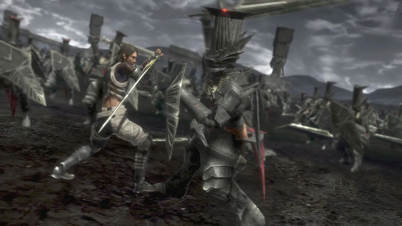 Cảnh chiến đấu kịch tính với nhân vật cầm kiếm trong game JRPG Lost Odyssey