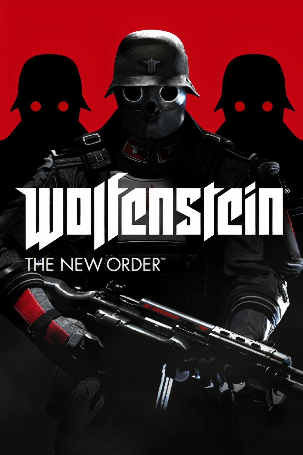 Cảnh chiến đấu trong Wolfenstein: The New Order với nhân vật chính William Blazkowicz và quân đội Đức Quốc xã