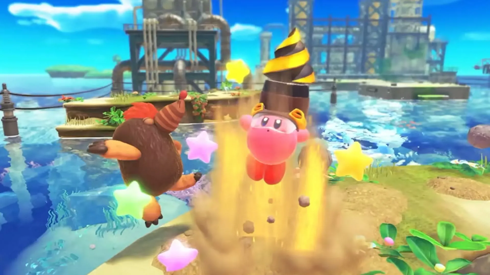Cảnh game Kirby and The Forgotten Land trên Nintendo Switch, một trong những tựa game sẽ có phiên bản Switch 2 Edition