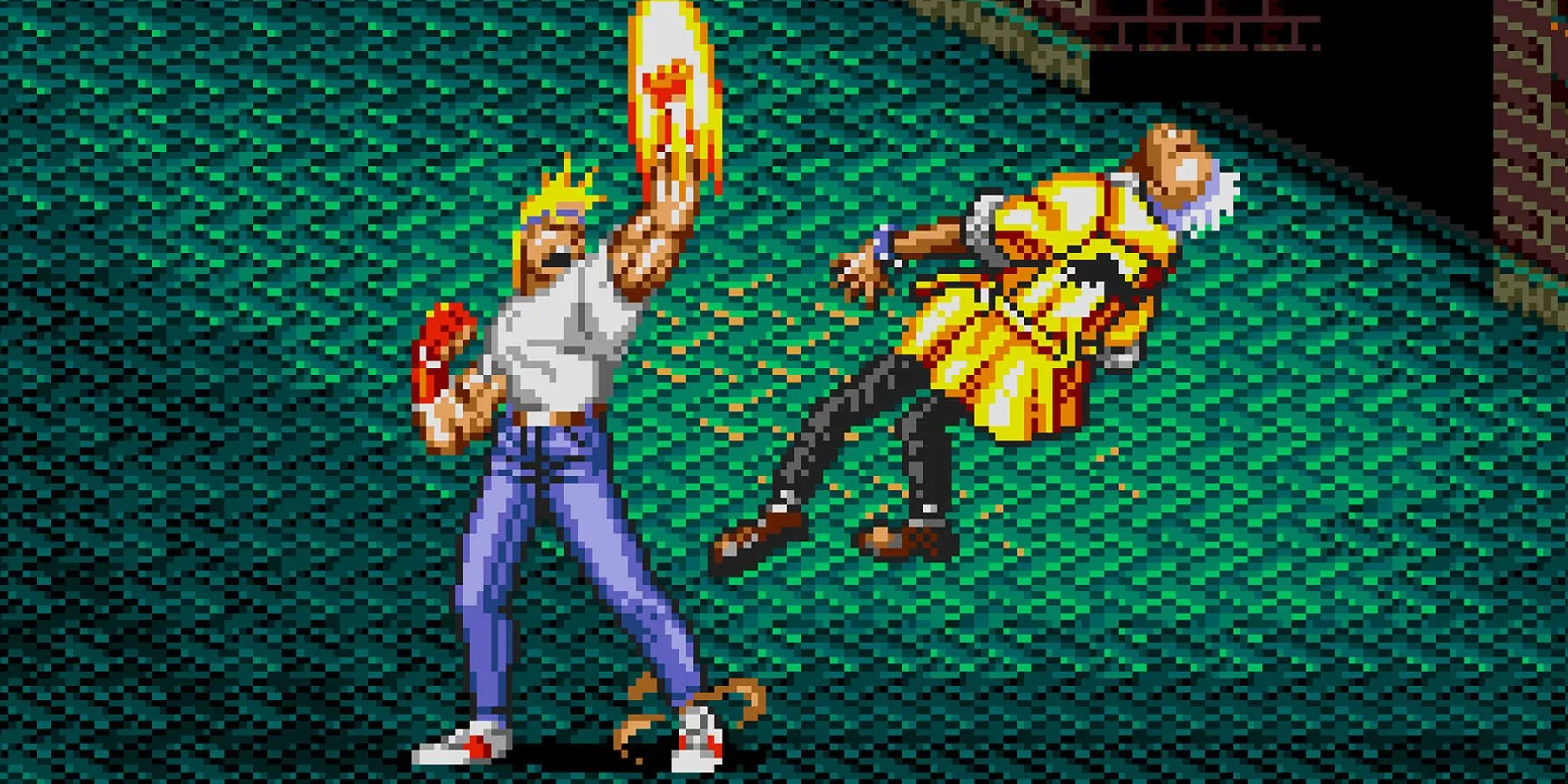 Cảnh gameplay hành động trong Streets of Rage 2, thể hiện sự hỗn loạn và chiến đấu đường phố của tựa game