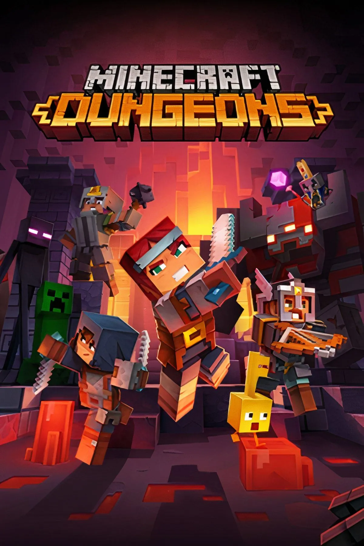 Cảnh gameplay Minecraft Dungeons: Hai người chơi chiến đấu trong hầm ngục