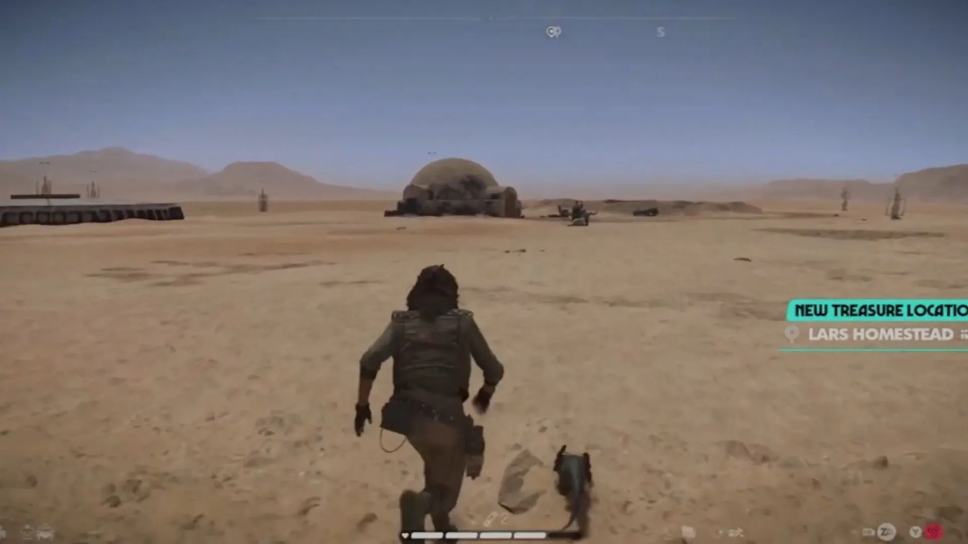 Cảnh gameplay tại Trang trại Lars trên hành tinh Tatooine trong Star Wars Outlaws, tái hiện địa điểm biểu tượng của Star Wars