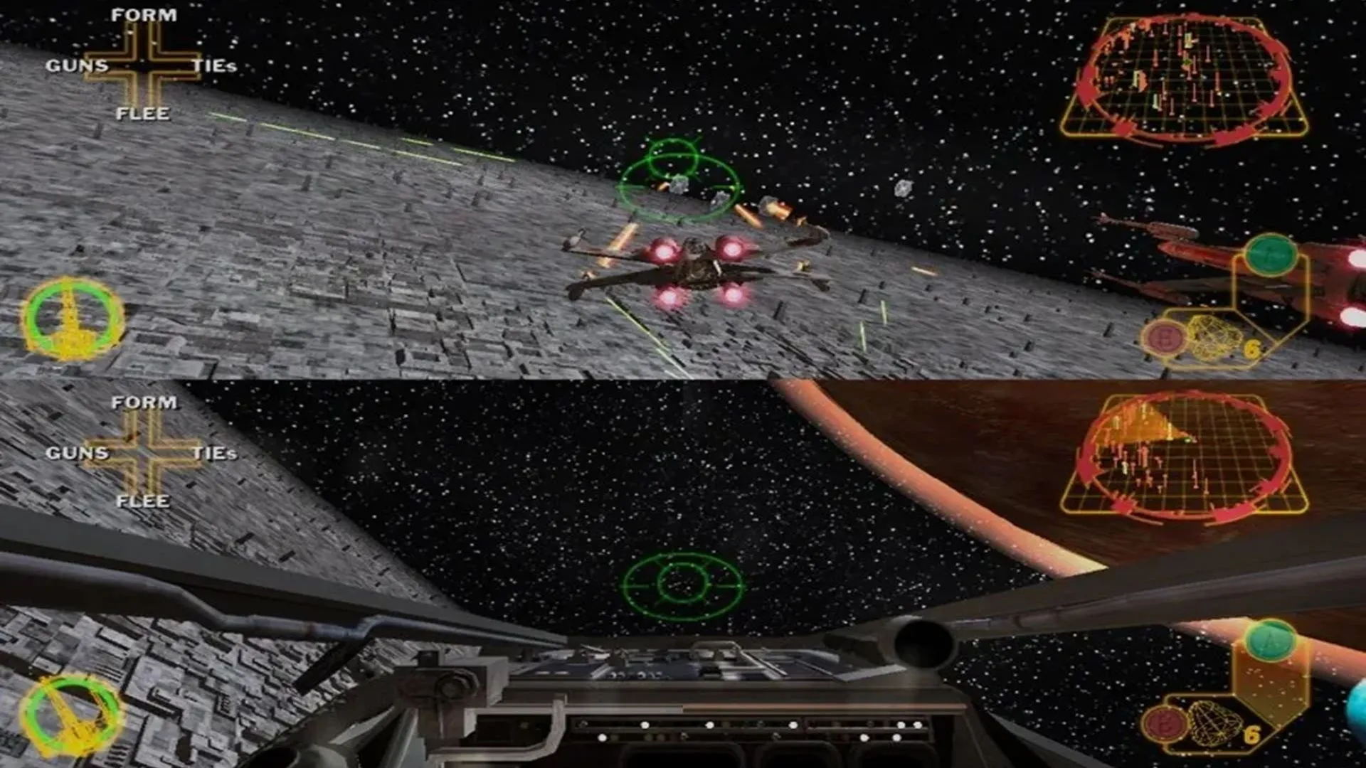Cảnh Luke Skywalker chiến đấu trên mặt đất trong game Star Wars Rogue Squadron III Rebel Strike trên GameCube