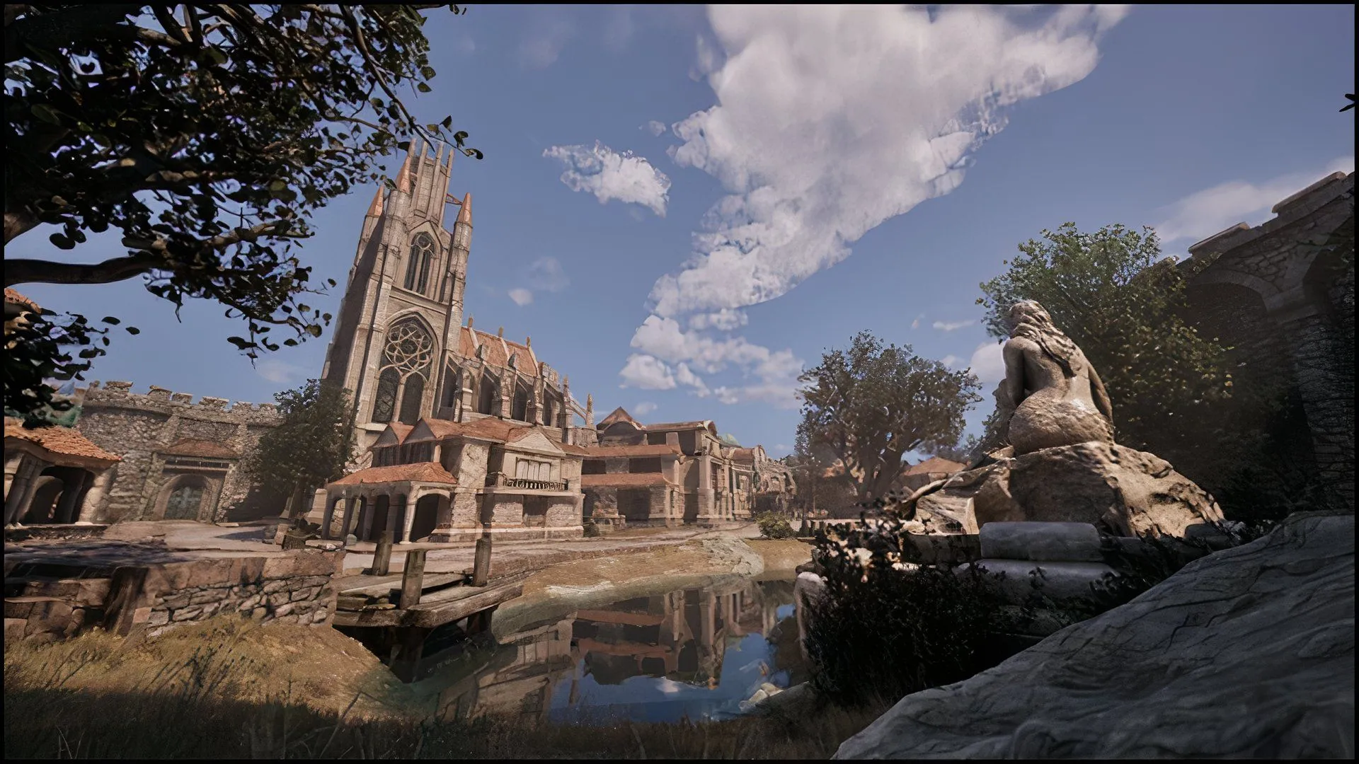 Cảnh quan thành phố trong Oblivion Remastered với đồ họa được nâng cấp từ Virtuos/Bethesda