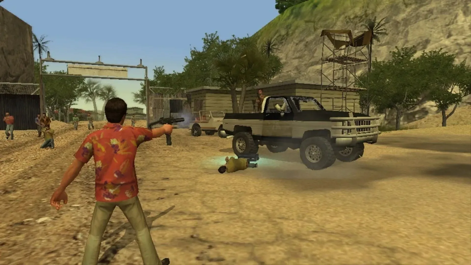 Cảnh quay gameplay từ game thế giới mở Scarface: The World is Yours, nơi Tony Montana xây dựng lại đế chế tội phạm của mình.