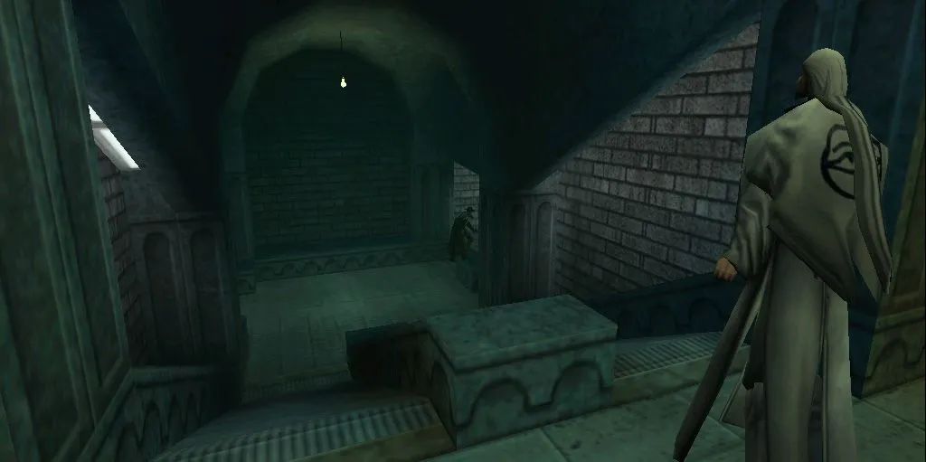 Cảnh trong game Blood II: The Chosen với hai nhân vật, minh họa cho vụ phát hành game lỗi