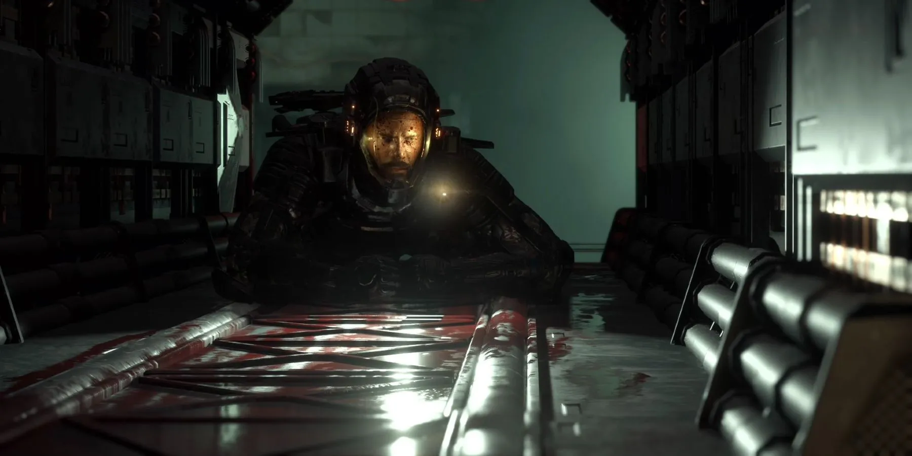 Cảnh trong game The Callisto Protocol, một ví dụ về game chú trọng đồ họa nhưng thiếu chiều sâu gameplay.