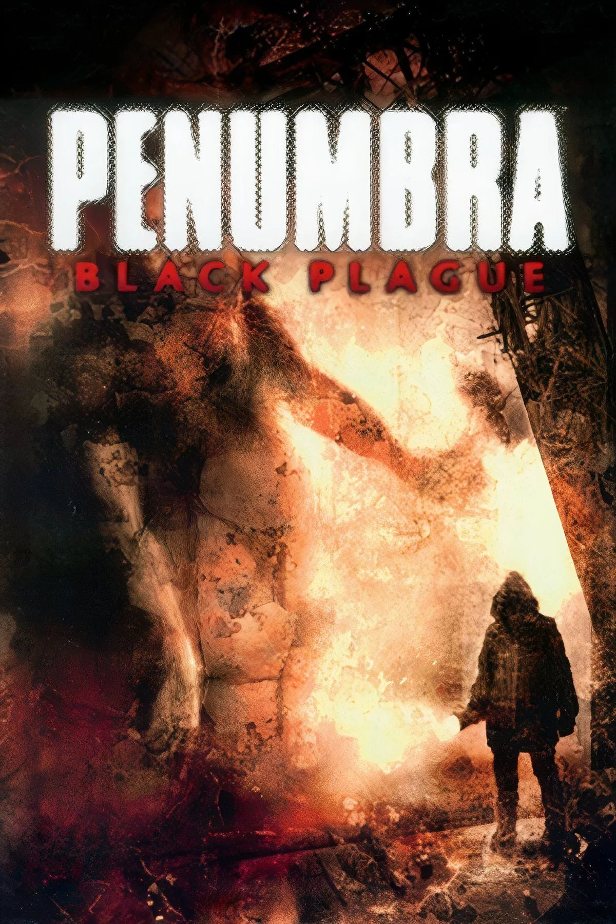 Cảnh trong Penumbra: Black Plague, Philip trong một căn phòng ẩm ướt, tăm tối dưới lòng đất, ánh sáng yếu ớt từ đèn pin.