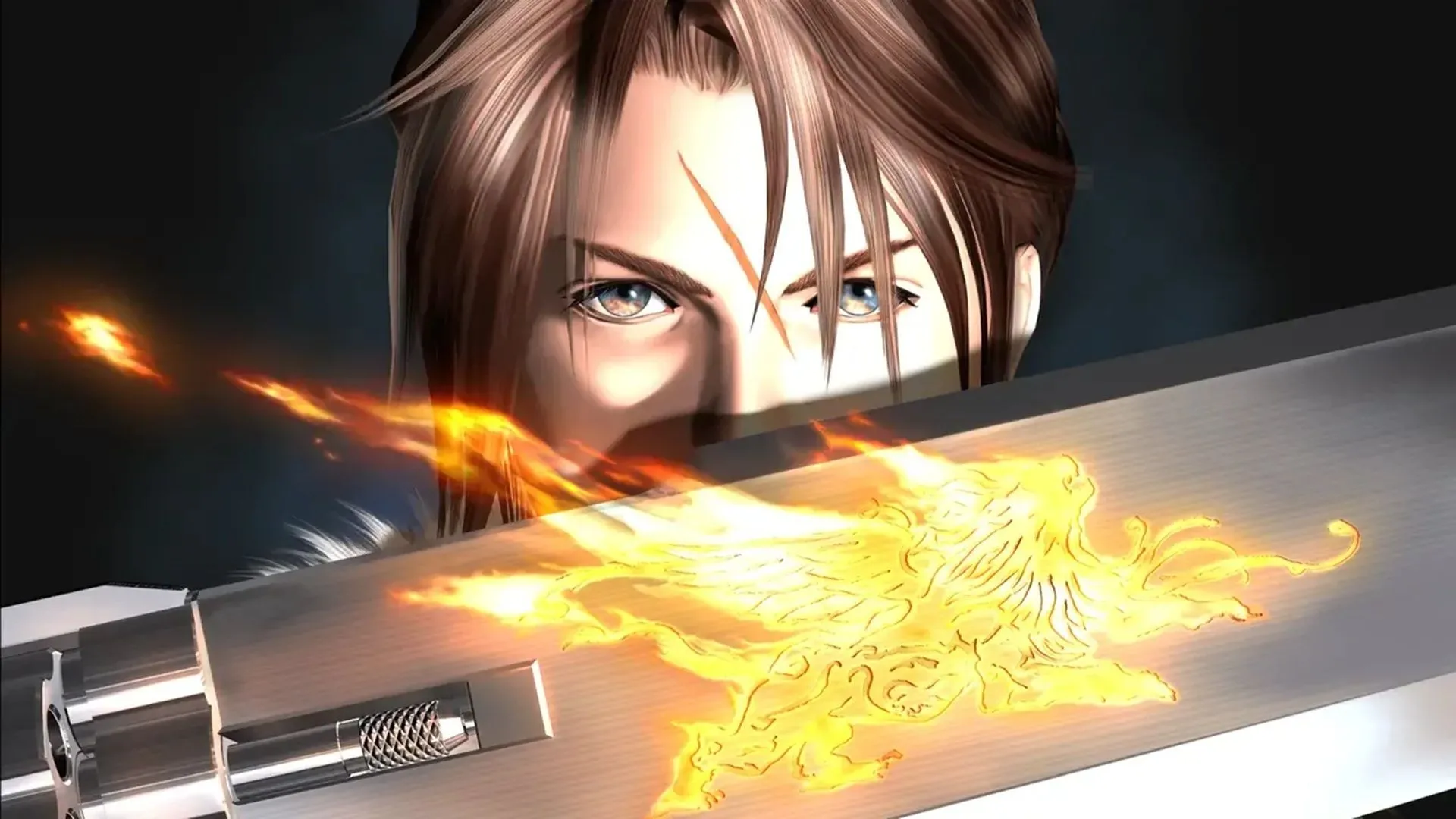 Chân dung nhân vật Squall Leonhart với Gunblade đặc trưng trong Final Fantasy VIII