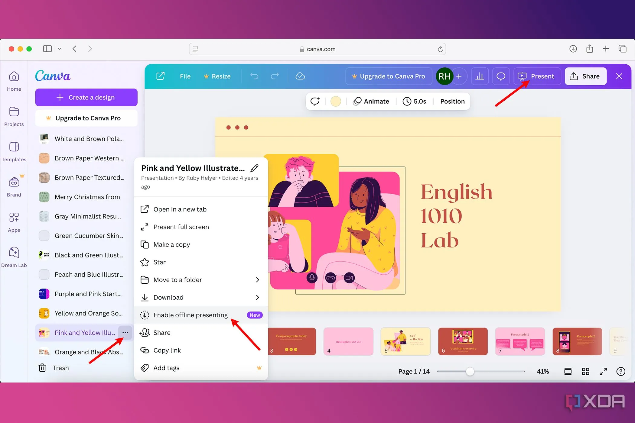 Chế độ thuyết trình offline của Canva giúp bạn chủ động hơn