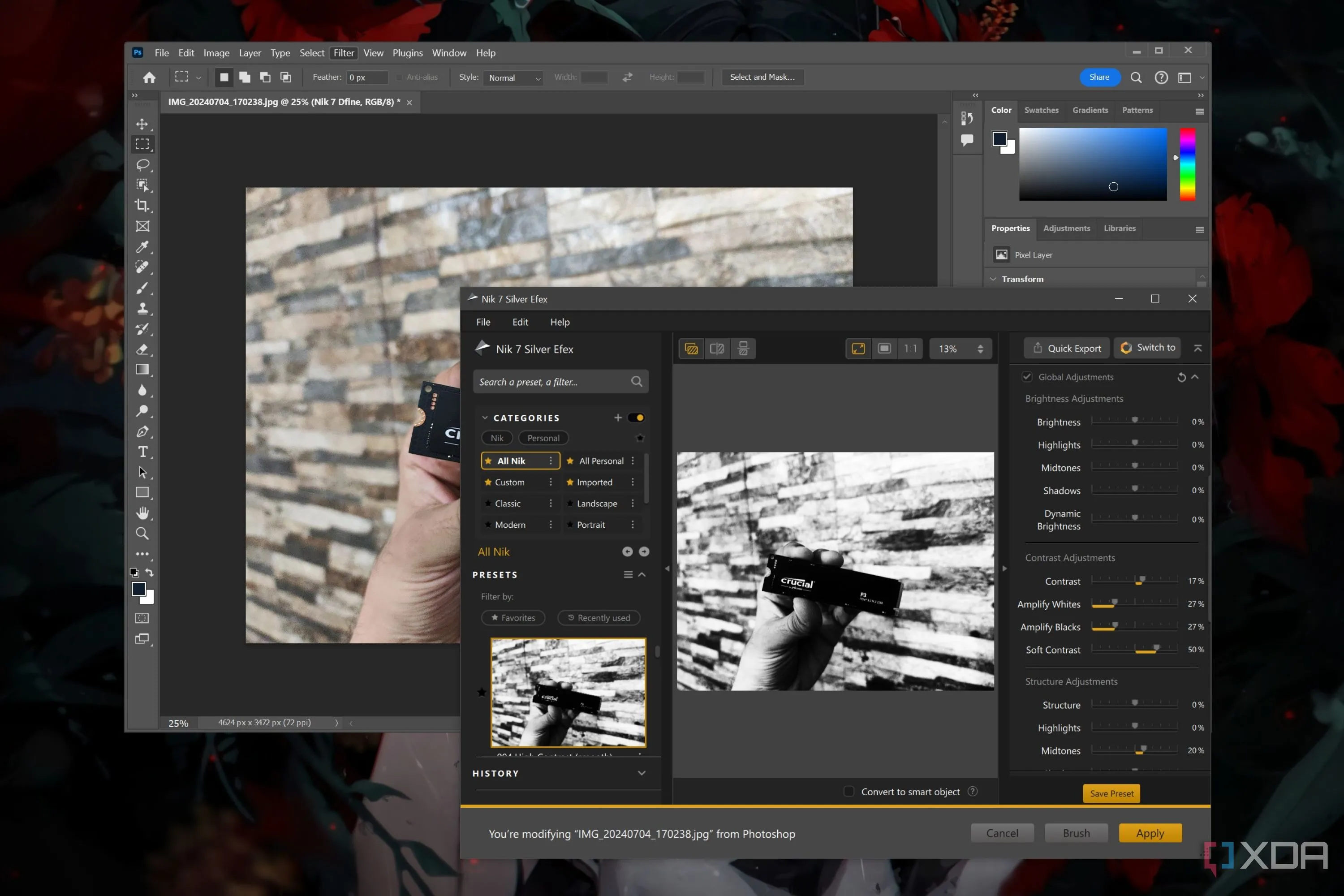 Chỉnh sửa hình ảnh trong Adobe Photoshop sử dụng plugin Nik Collection Silver Efex